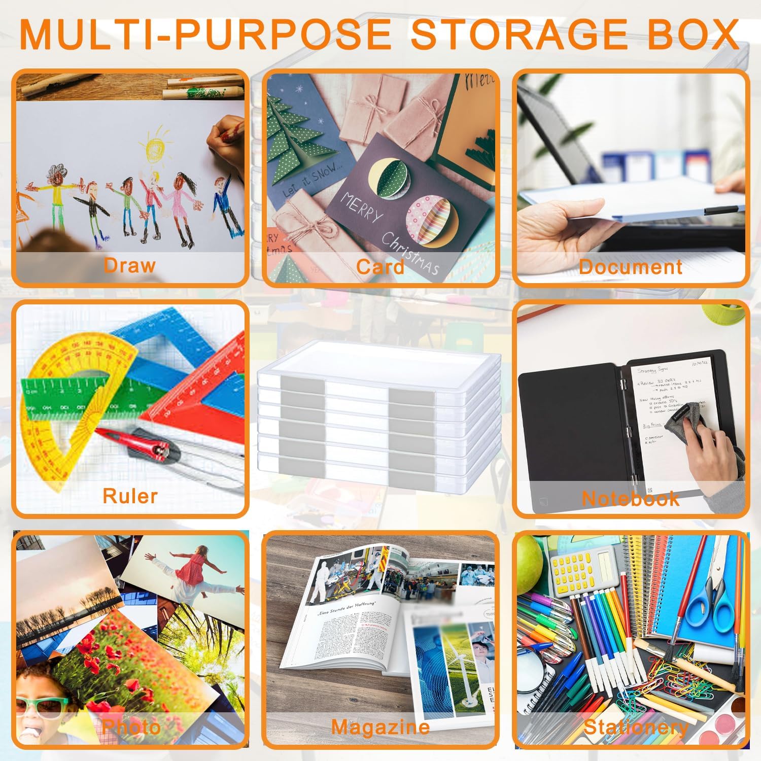 6 Pcs Clear A4 File Portable Project Case, Plastic Storage Box for 8.5" x 11" Letter Paper, Scrapbook Paper Storage Boxes Documents Magazines Holder - Image 5