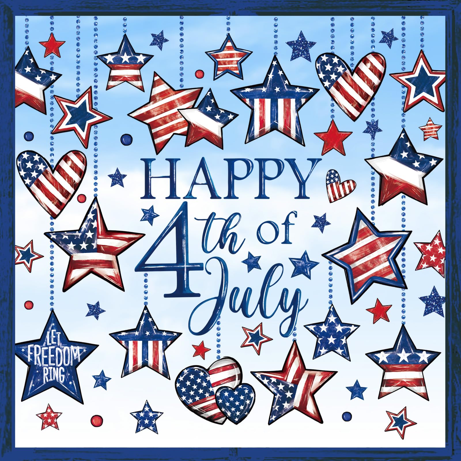 JarThenaAMCS 9 Sheets Patriotic Window Clings Happy 4th of July Window Stickers Double-Sided Star Heart Glass Decals for Independence Day Home Office Party Decor