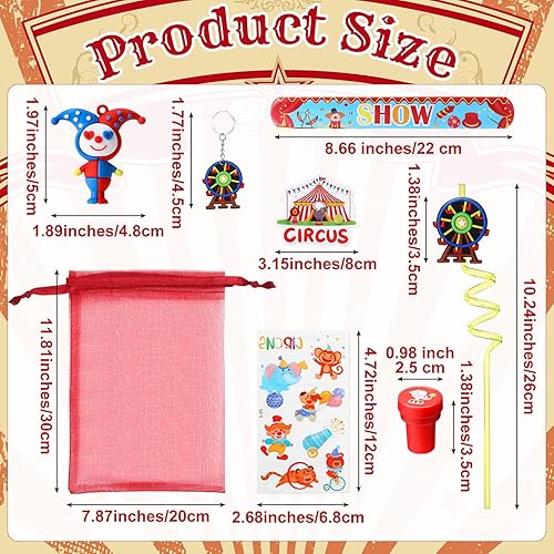 Miniatura 3 de Shappy Juego de 134 pulseras de circo para fiestas de circo, juguetes de payaso, llaveros, pajitas, estampadores, tatuajes, calcomanías, bolsas de