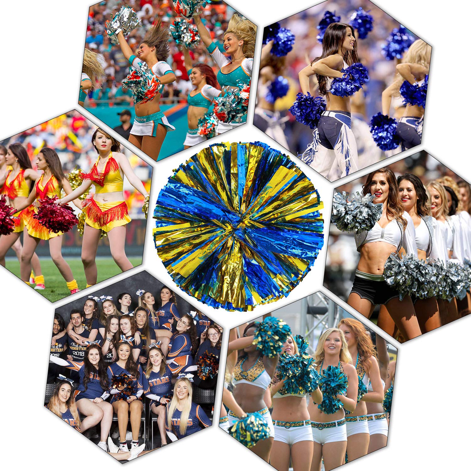 Snapklik.com : Pack Of 4 Cheerleading Pom Poms Foil Plastic Metallic ...