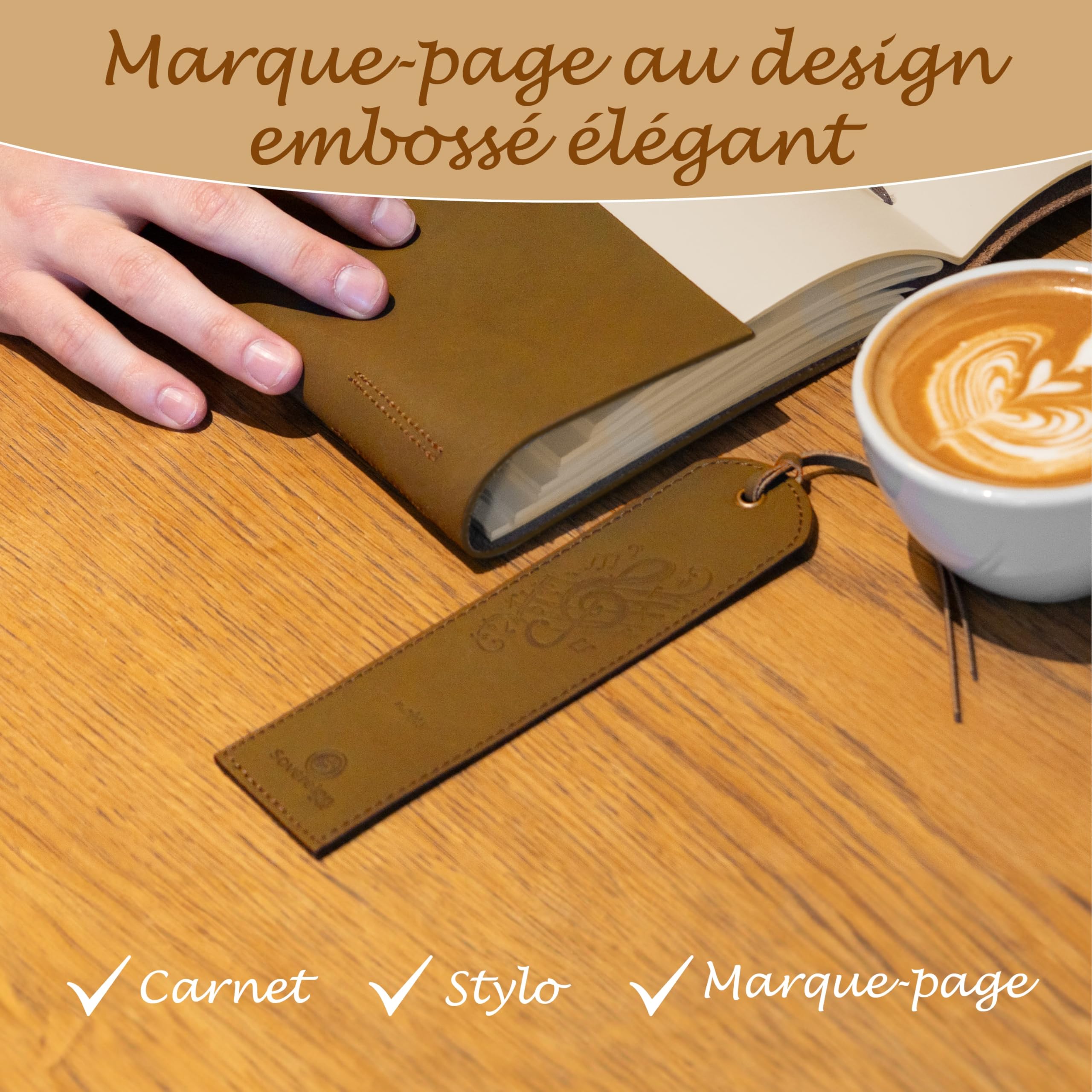Coffret journal cuir Sovereign-Gear – Motif notes de musique en relief – Carnet buffle fait main 8x6" avec stylo et marque-page – Journal vintage non ligné, cadeau haut de gamme homme/femme.