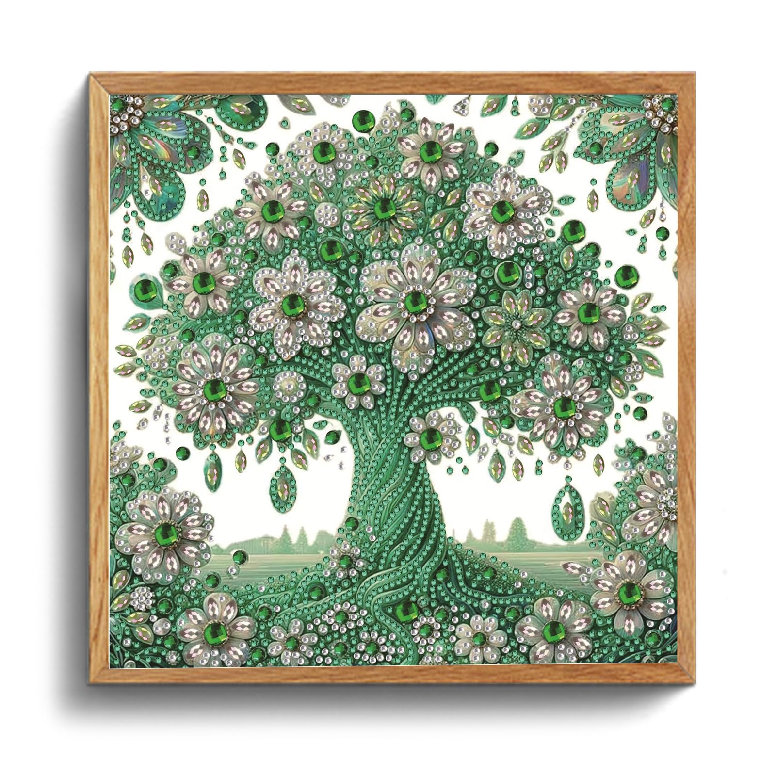 POETRYDRAW Emerald Floral Tree 5D DIY Diamond Art Kit 11.81 x 11.81 inch Gem Painting for Adults & Beginners - Home Decor