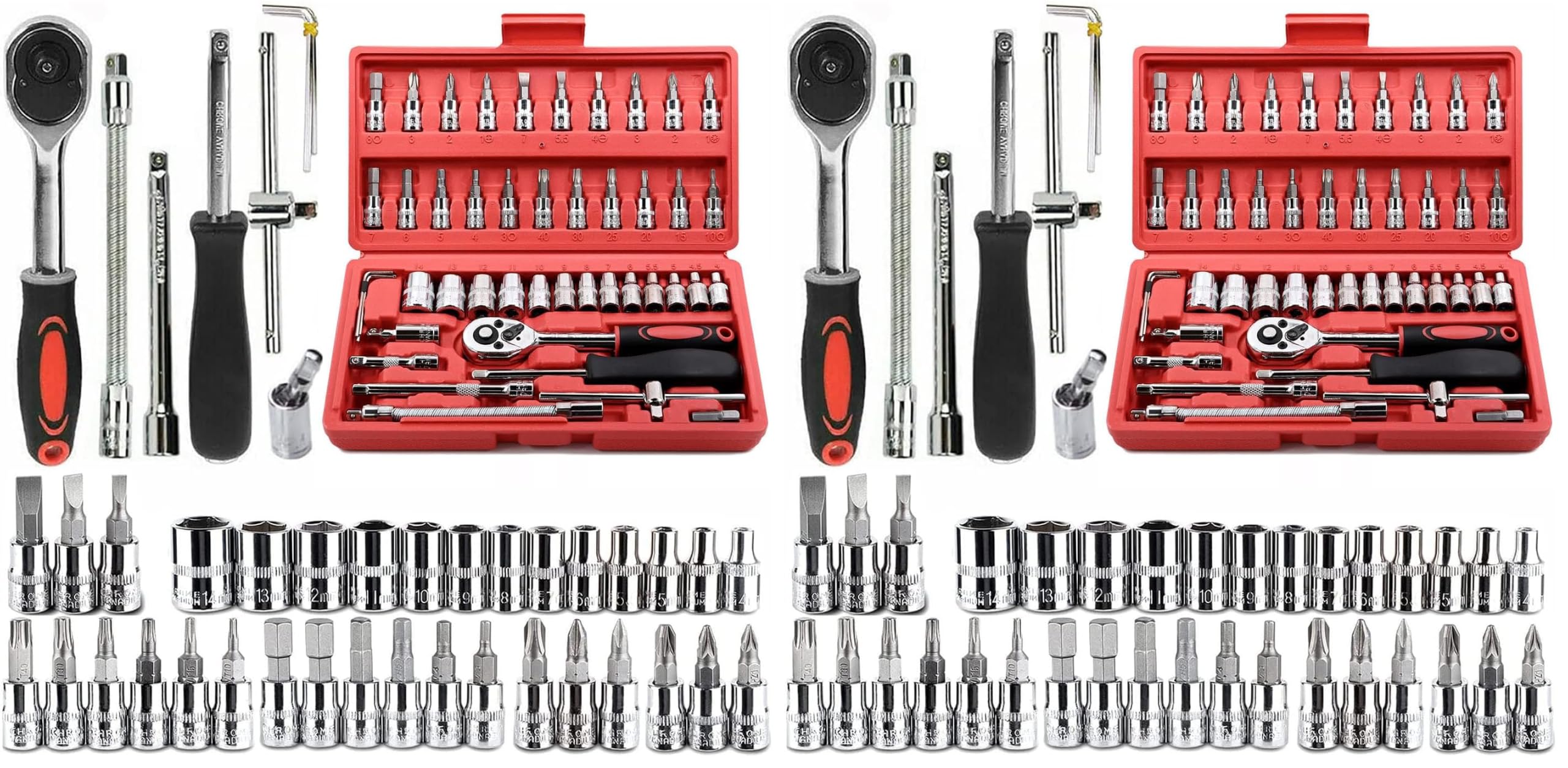 46 Pieces 1/4 in. Drive Ratchet Socket Wrench Set with Quick-Release Ratchet,Includes Metric Bit Sockets and Extension Bar for Car Repair and Home Maintenance (Pack of 2)