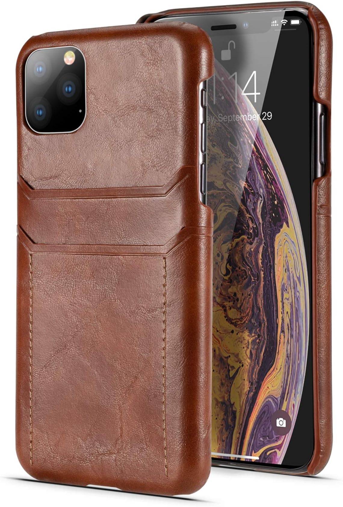 Lnobern for iPhone 11 Pro Max Case,Retro Style Premium Leather Back Cover with Card Slot Case for iPhone 11 Pro Max (Brown, for iPhone 11 Pro Max 6.5 inch)