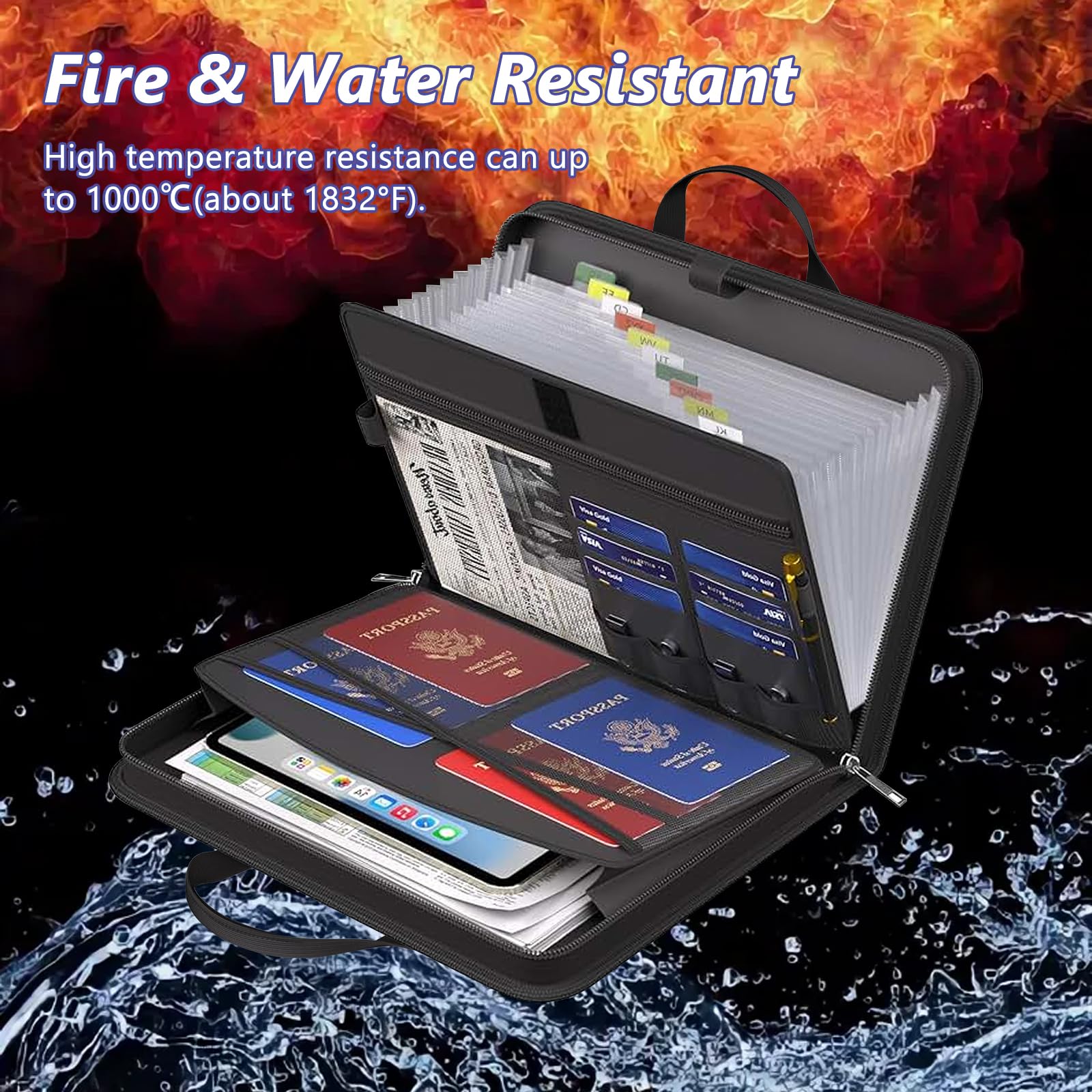 Bocguy Porte-documents A4 13 Compartiments, Organiseur De Fichiers Fermeture éclair Et étiquettes Colorées, Ignifuge Et étanche, Le Bureau Et L'école, Documents, Ordinateurs Portables