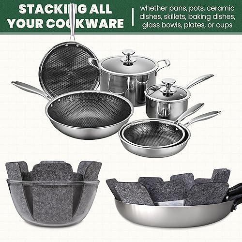 Miniatura 6 de Protectores de ollas y sartenes, protectores extragruesos para apilar, juego de 12 y 4 tamaños diferentes, separadores de sartenes para apilar