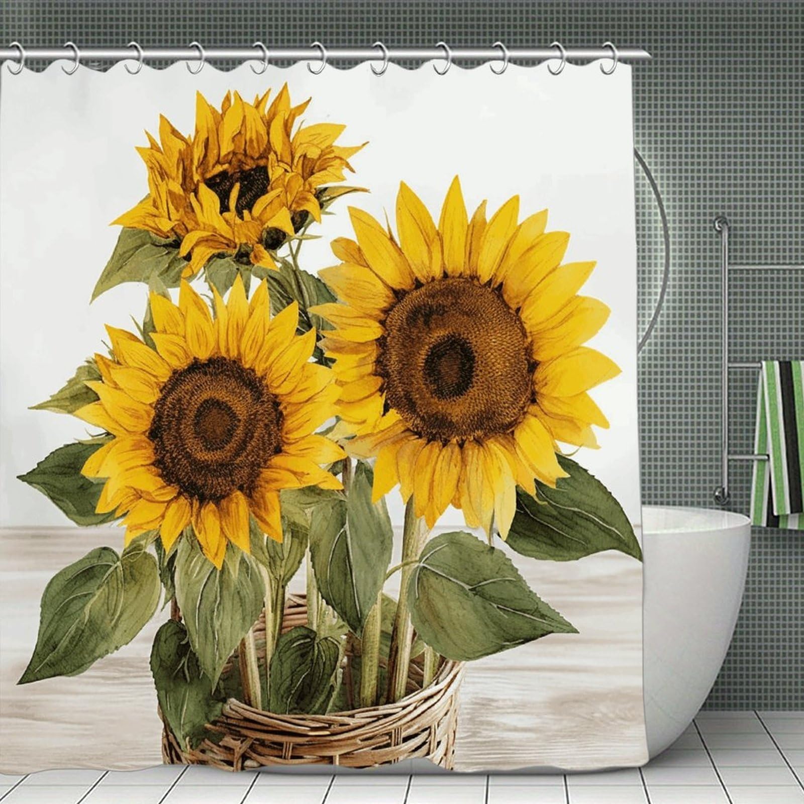 FekiLoot Alluring Sunflowers Summer Shower Curtain Minimalist Aesthetic Bath Curtain with Hooks Simple Water Resistant Bathroom Shower Curtains Cute Blackout Privacy Curtains Cloth Curtain