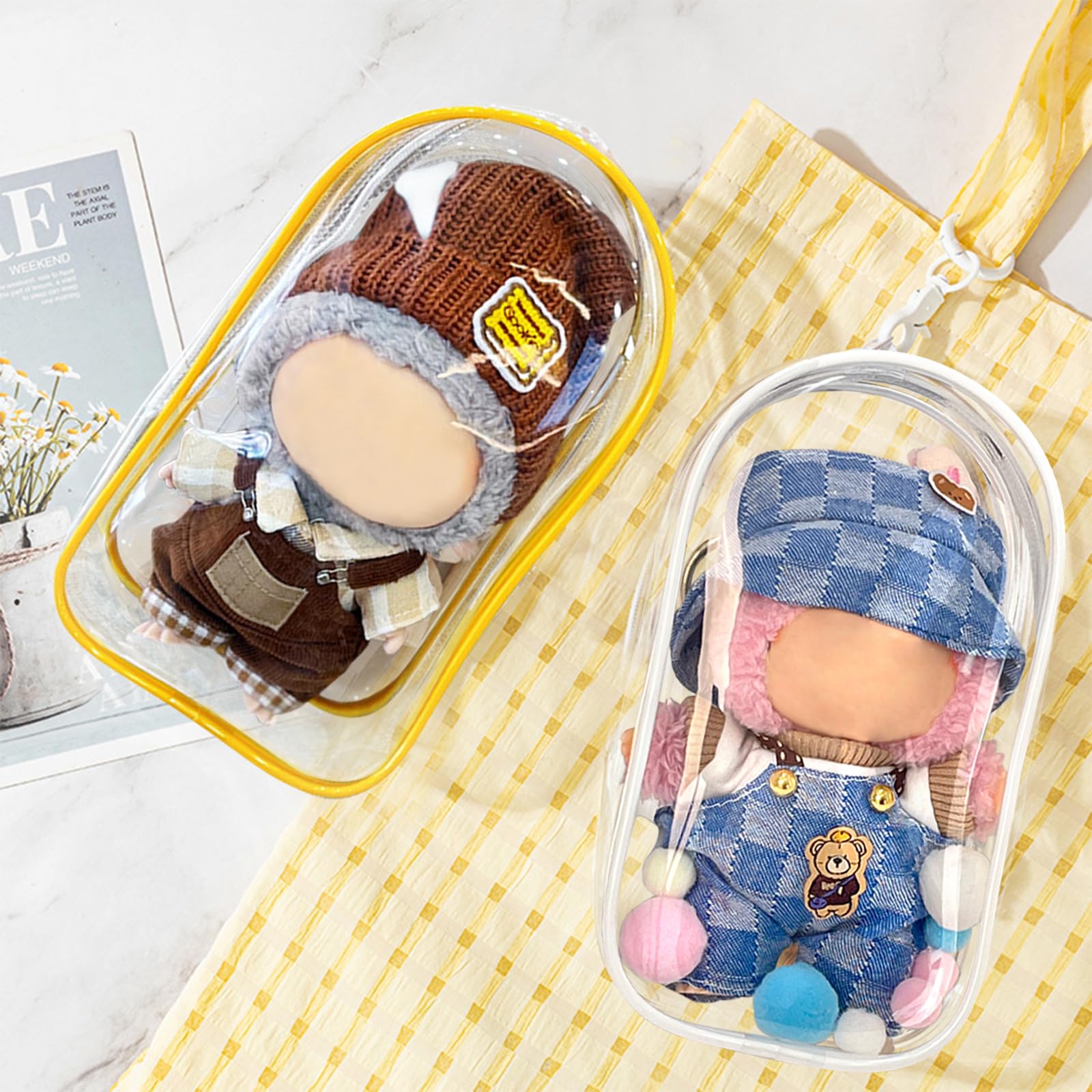2-Pack Clear Figure Display Bag for 17cm Dolls – Doll Pouch with Keychain, Portable & Dustproof Carrying Case for Funs Collectibles