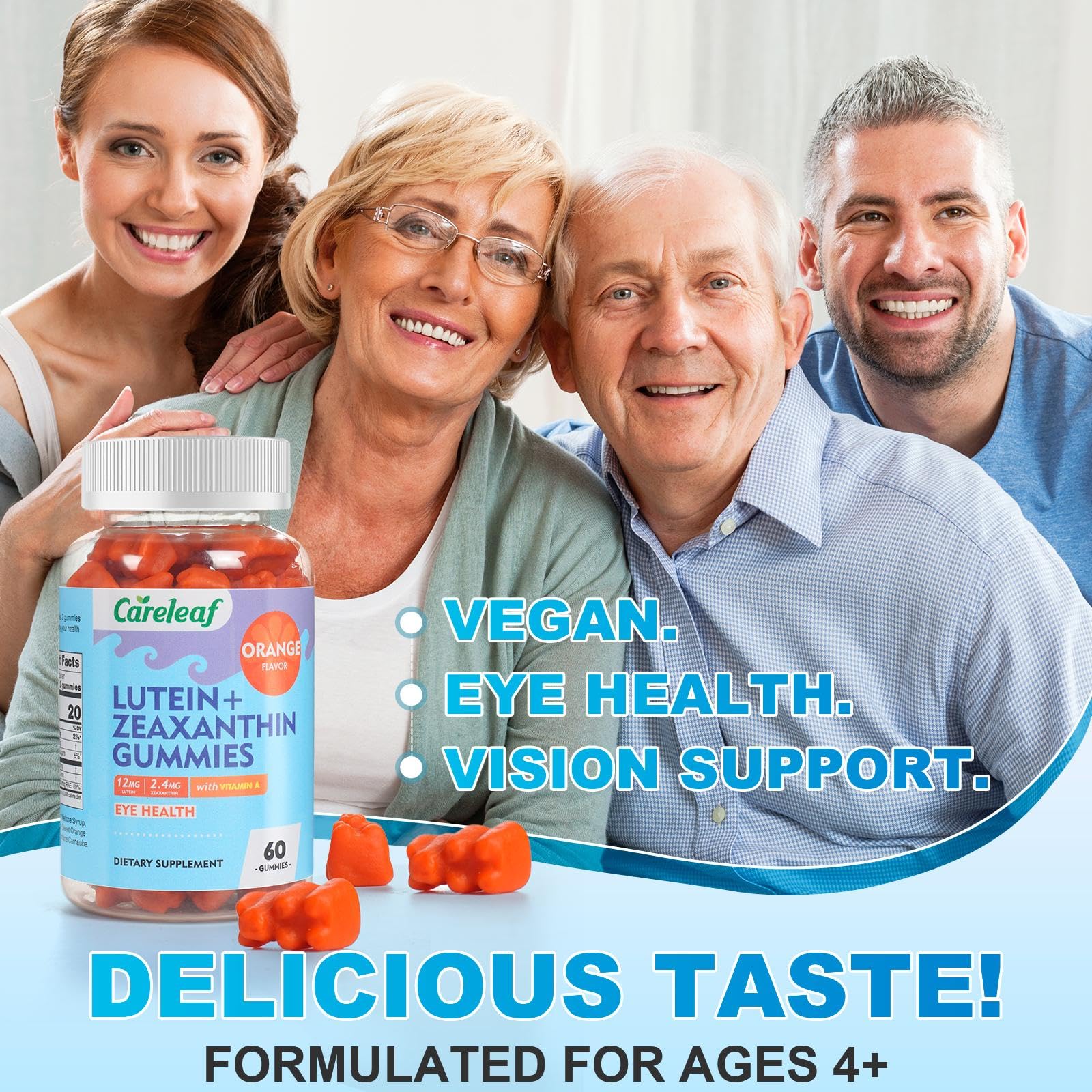Vegan Lutein and Zeaxanthin Supplements, Lutein for Eyes with Zeaxanthin & Vitamin A,Lutein Gummies for Dry Eye Relief & Clear Vision,Eye Vitamins for Seniors & Kid,Orange Flavor,60 Gummies — Amazon image 3