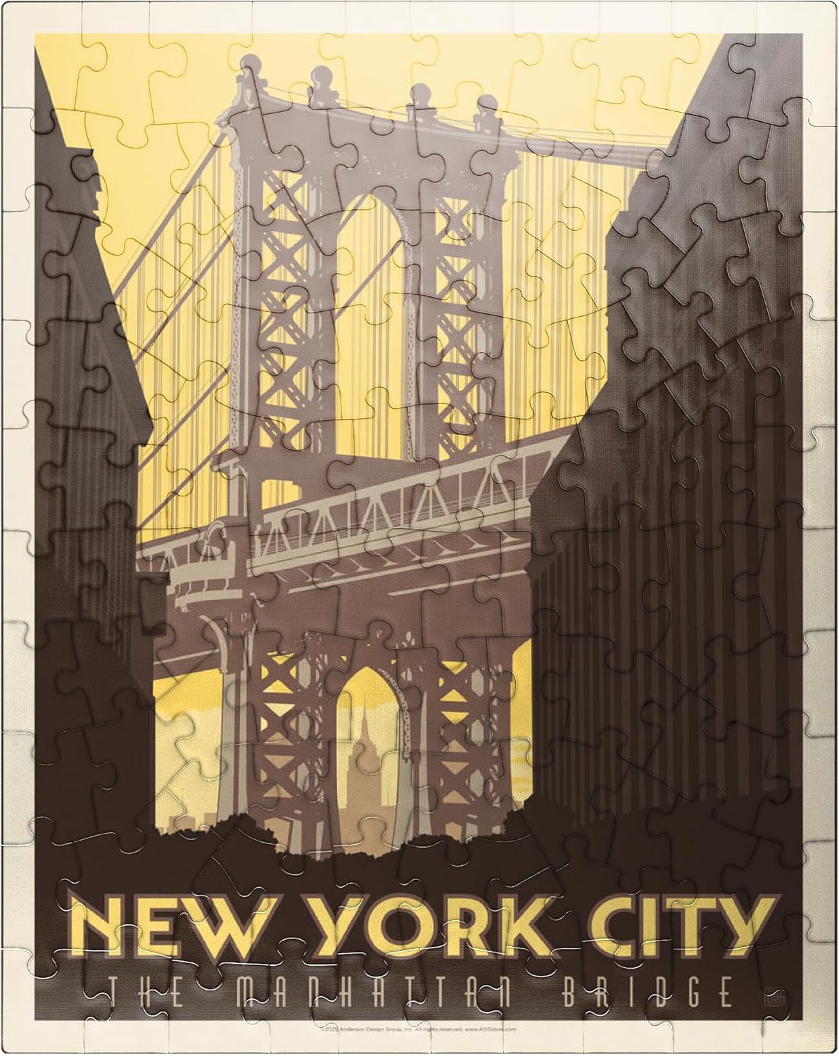 MyPuzzle New York City: Manhattan Bridge, Vintage Poster - Premium 500 Piece Jigsaw Puzzle for Adults