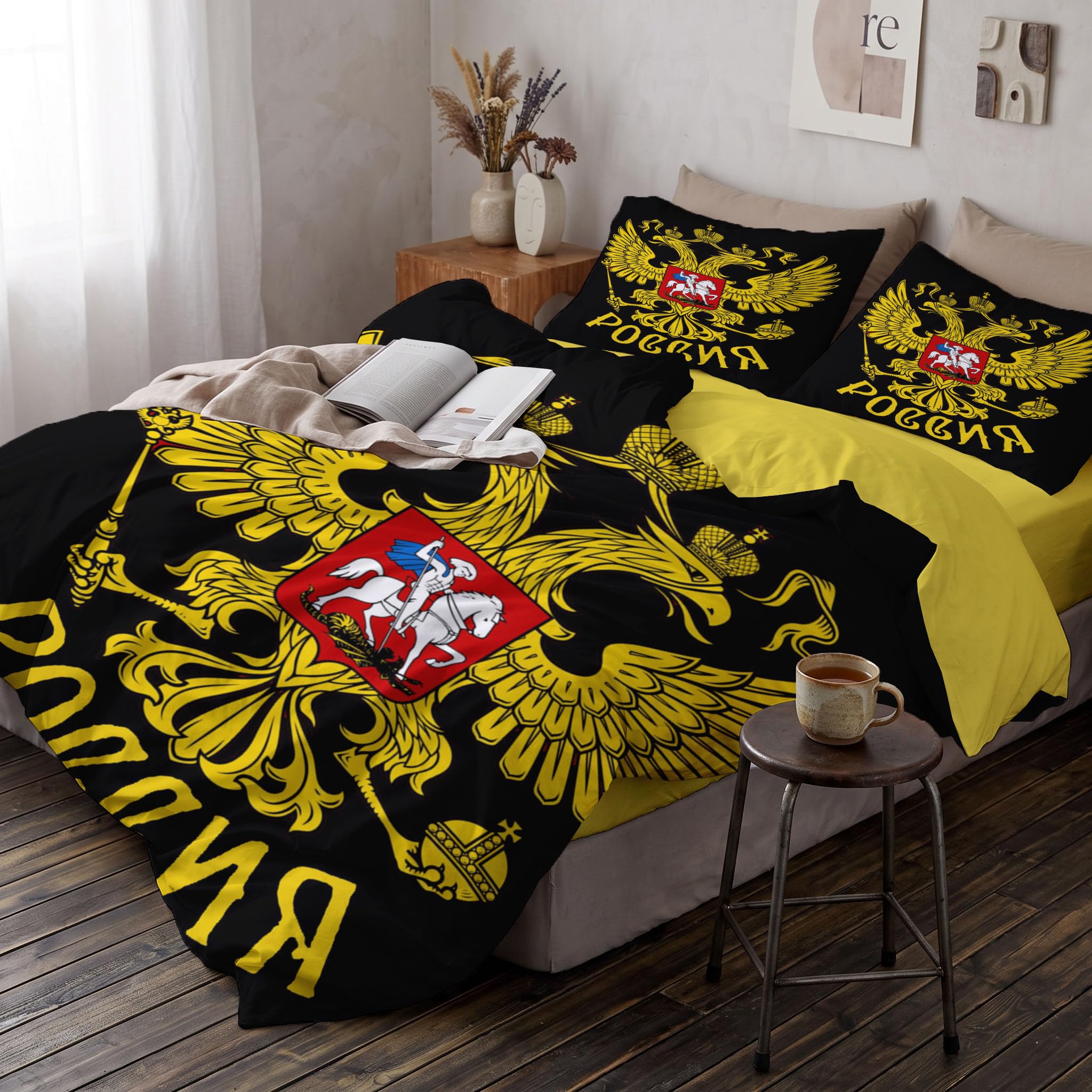 Bettwäsche 220×240 Mikrofaser Russland Flaggenmuster - Bettwäsche-Sets 220×240 cm Bettbezug 3 teilig mit 2 Kissenbezüge 80x80 cm, Wendebettwäsche mit Reißverschluss