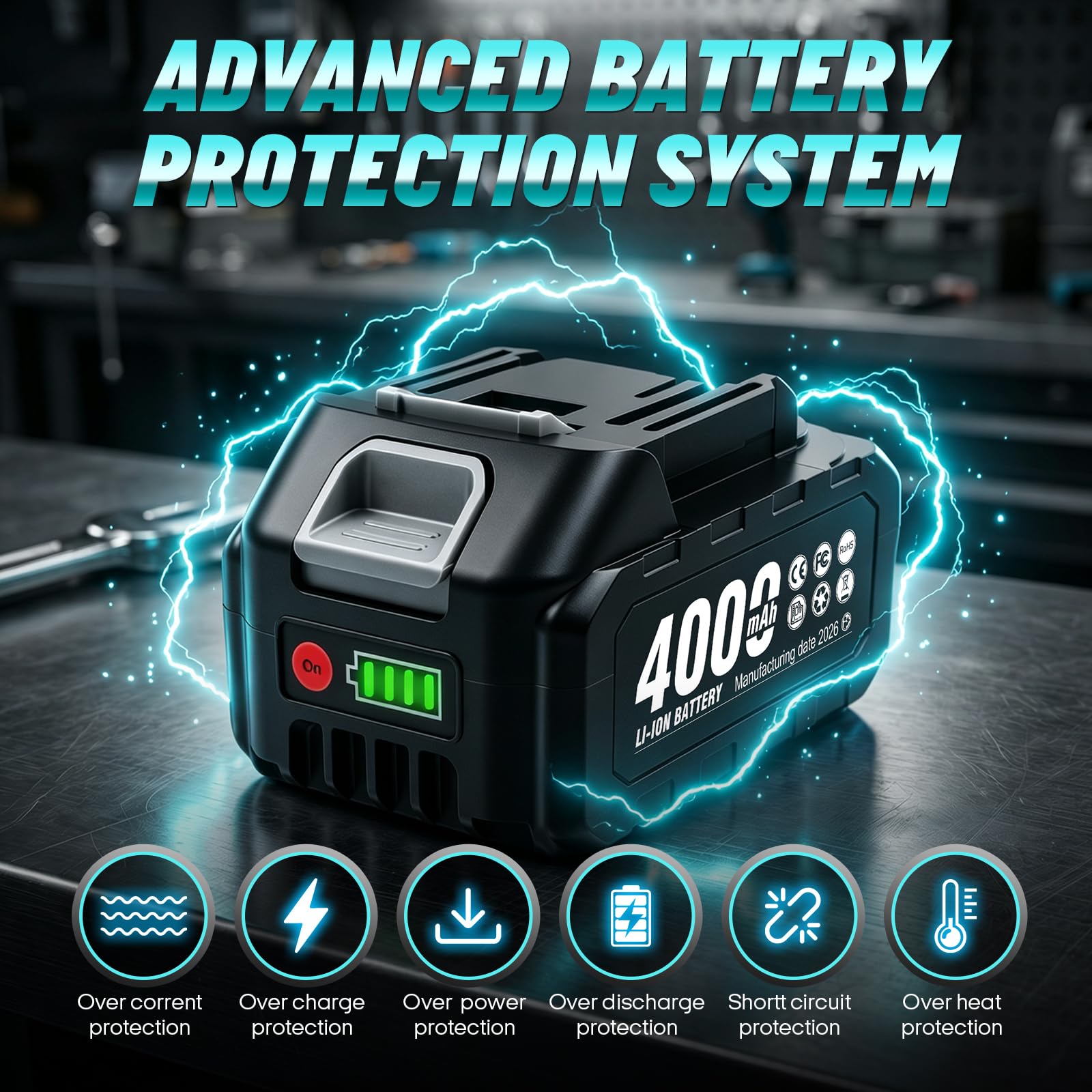Lot de 2 batteries de rechange 4,0 Ah et chargeur rapide 21 V batterie au lithium rechargeable pour outils électriques sans fil