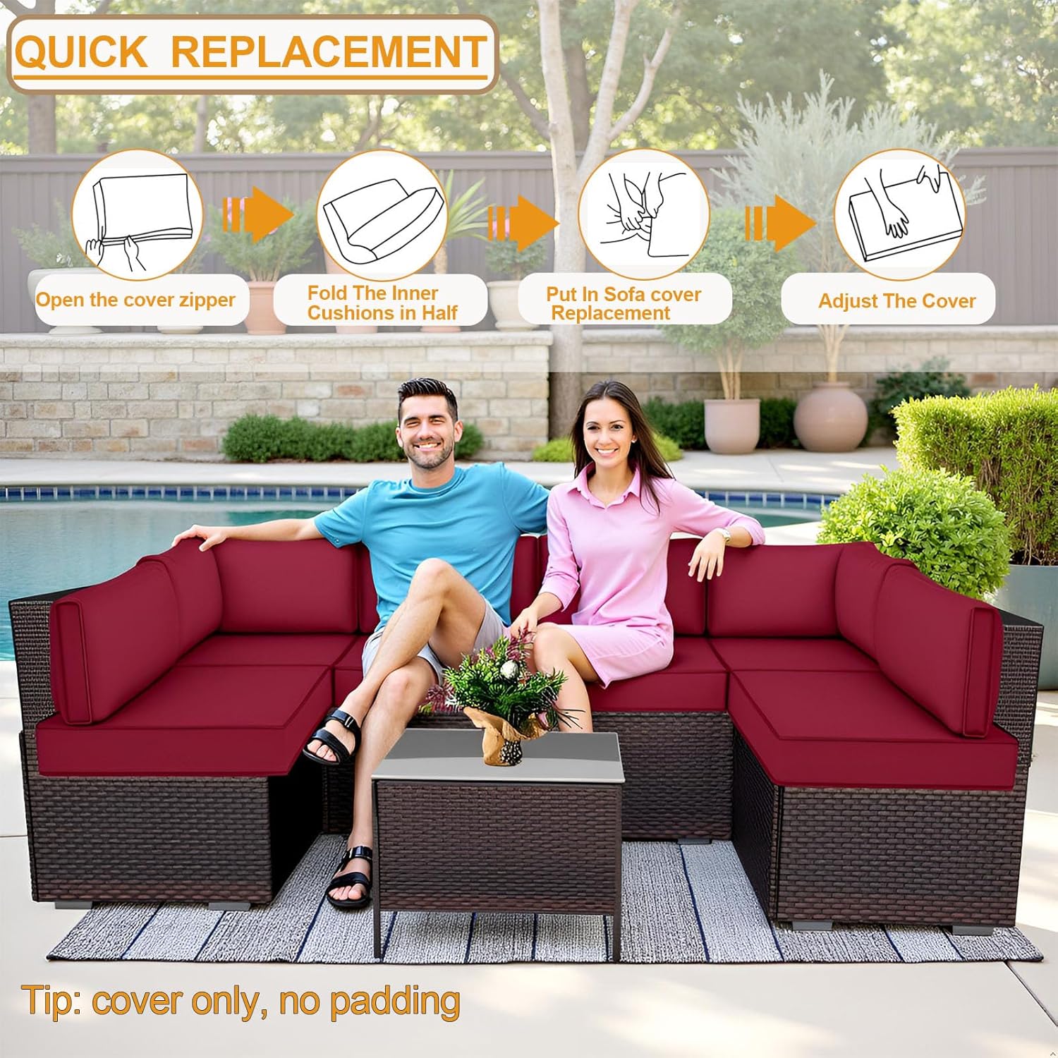 14 Pieces Patio Cushion Covers Replacement (Only Covers), Waterproof Outdoor Chair/Sofa/Seat Cushion Covers for Patio Furniture
