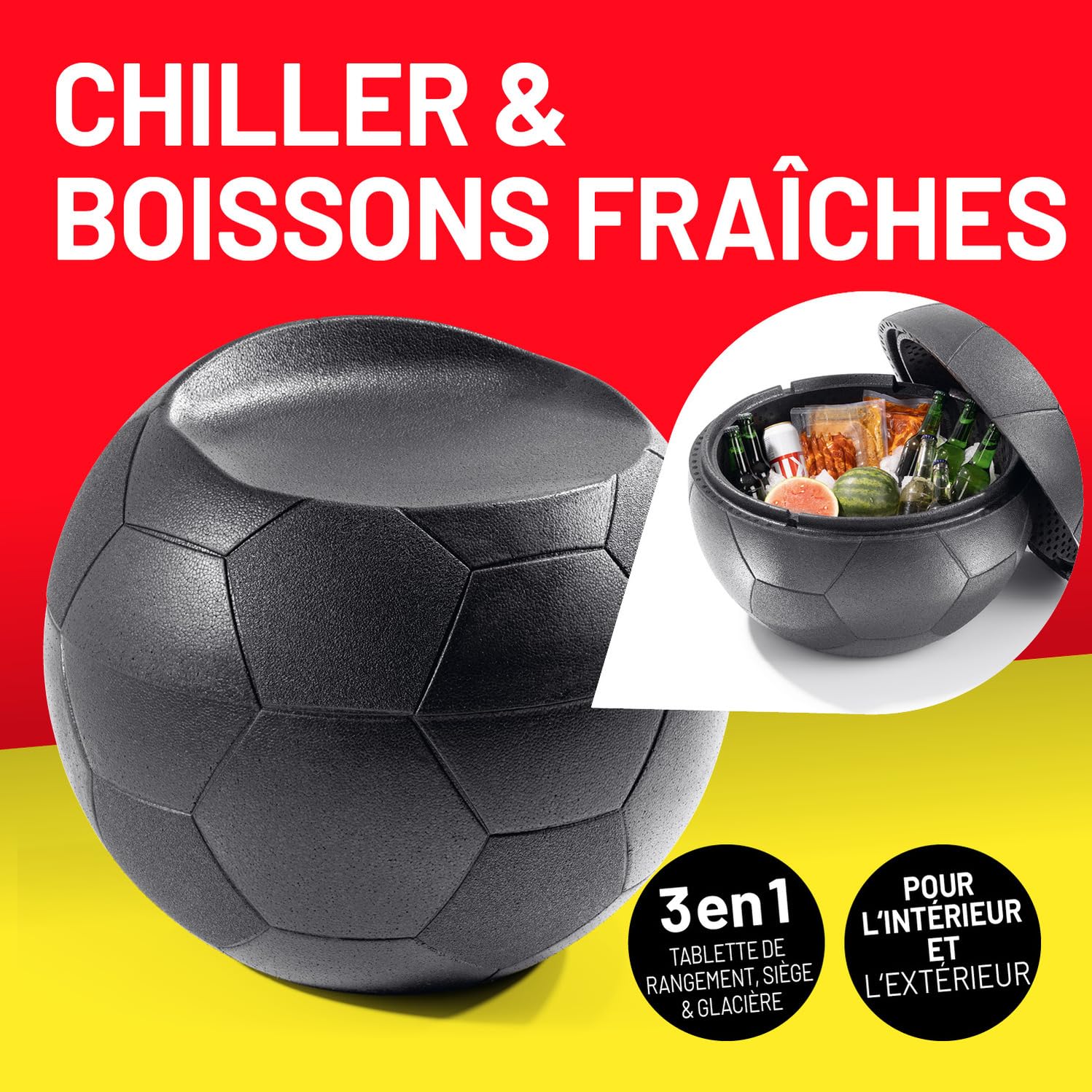 LUMALAND Glacière de Football avec Fonction siège 41 l pour Plus d'un Contenu de boîte à bière | Glacière Football pour l'intérieur et l'extérieur – Idéal pour Le Jardin et Le Balcon | Camping