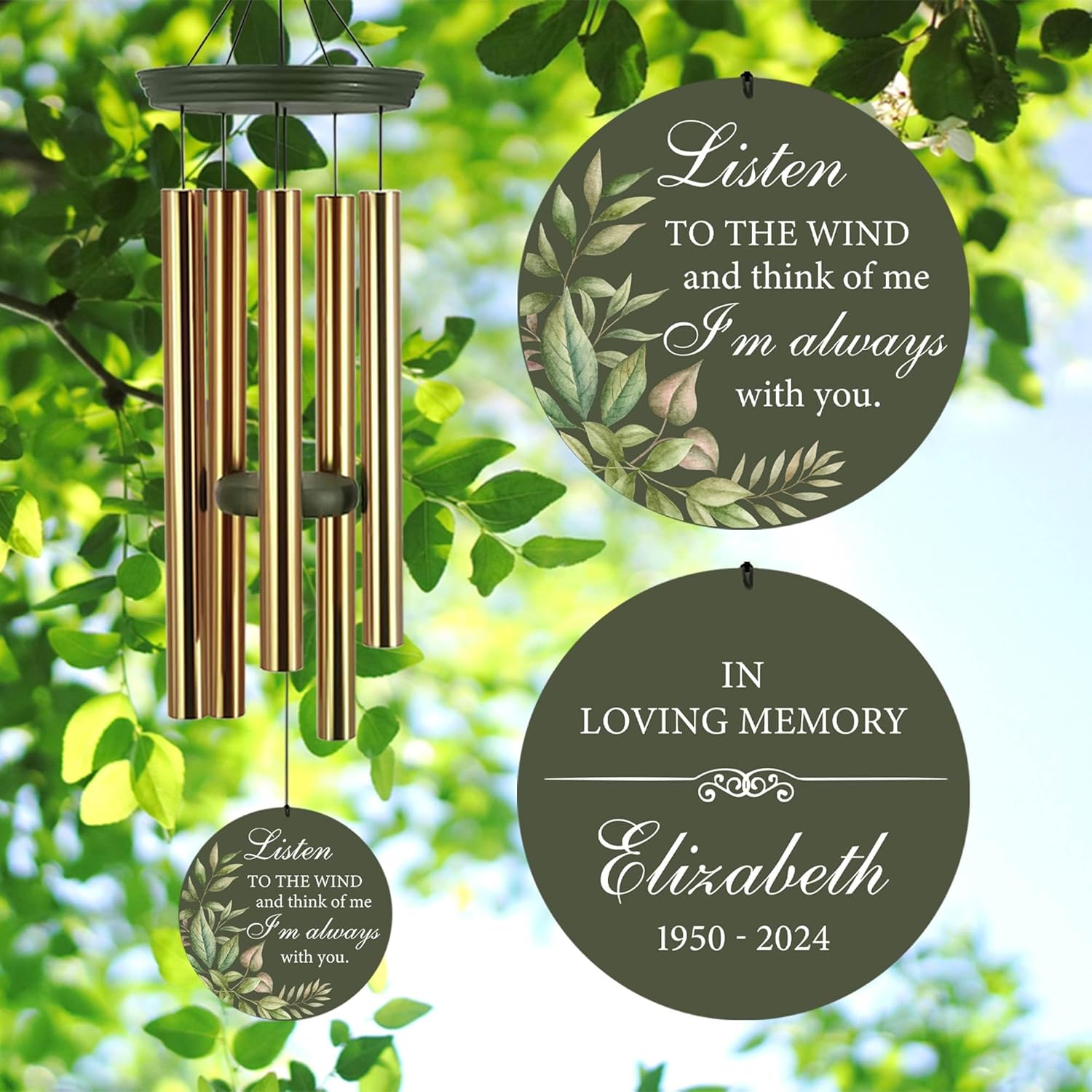 ASTARIN Personalized Memorial 30"/36" Wind Chimes for Loss of Loved One Mom Dad, Produced in USA Memorial Gifts for Sympathy Bereavement Remember, Deep Tone in Memory of Wind Chimes for Outside