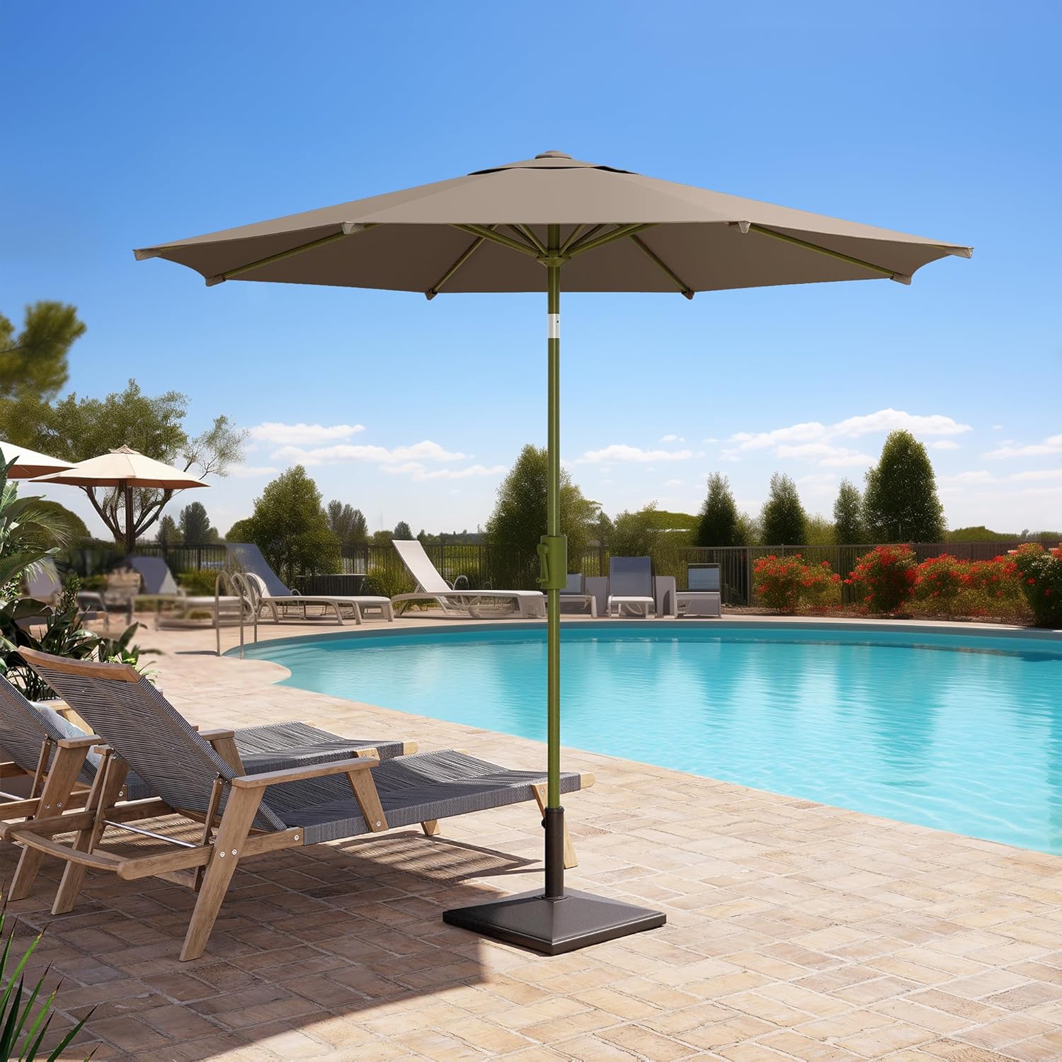 LAUSAINT HOME 9ft Outdoor Patio Umbrella with 360° Rotation, Upgraded Deluxe Patio Table Umbrella Pool Market Umbrella with Push Button Tilt & Easy Crank, 8 Ribs, Polyester, Grey