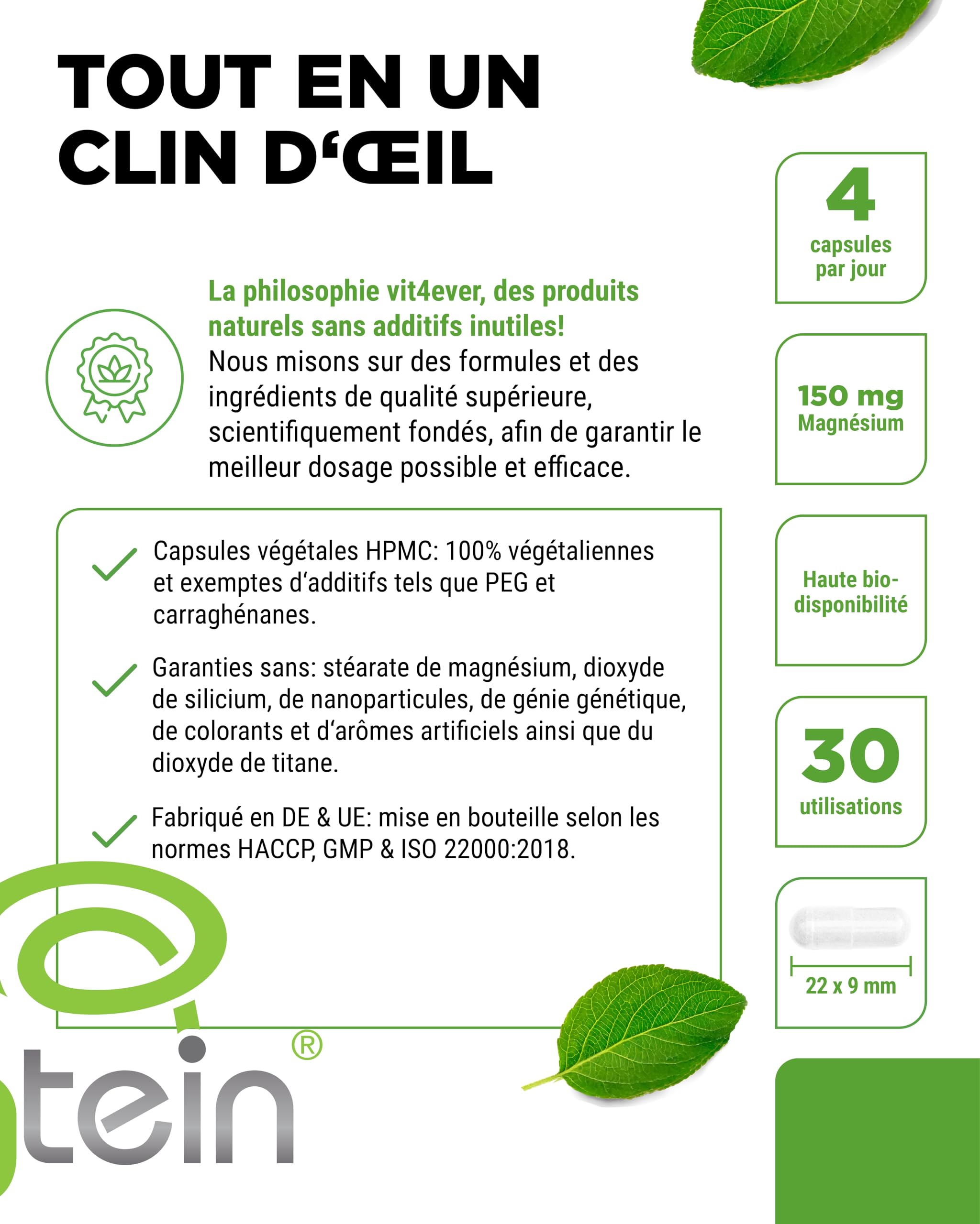 vit4ever Magtein® Magnésium L-Tréonate - 120 Gélules - Haute dose