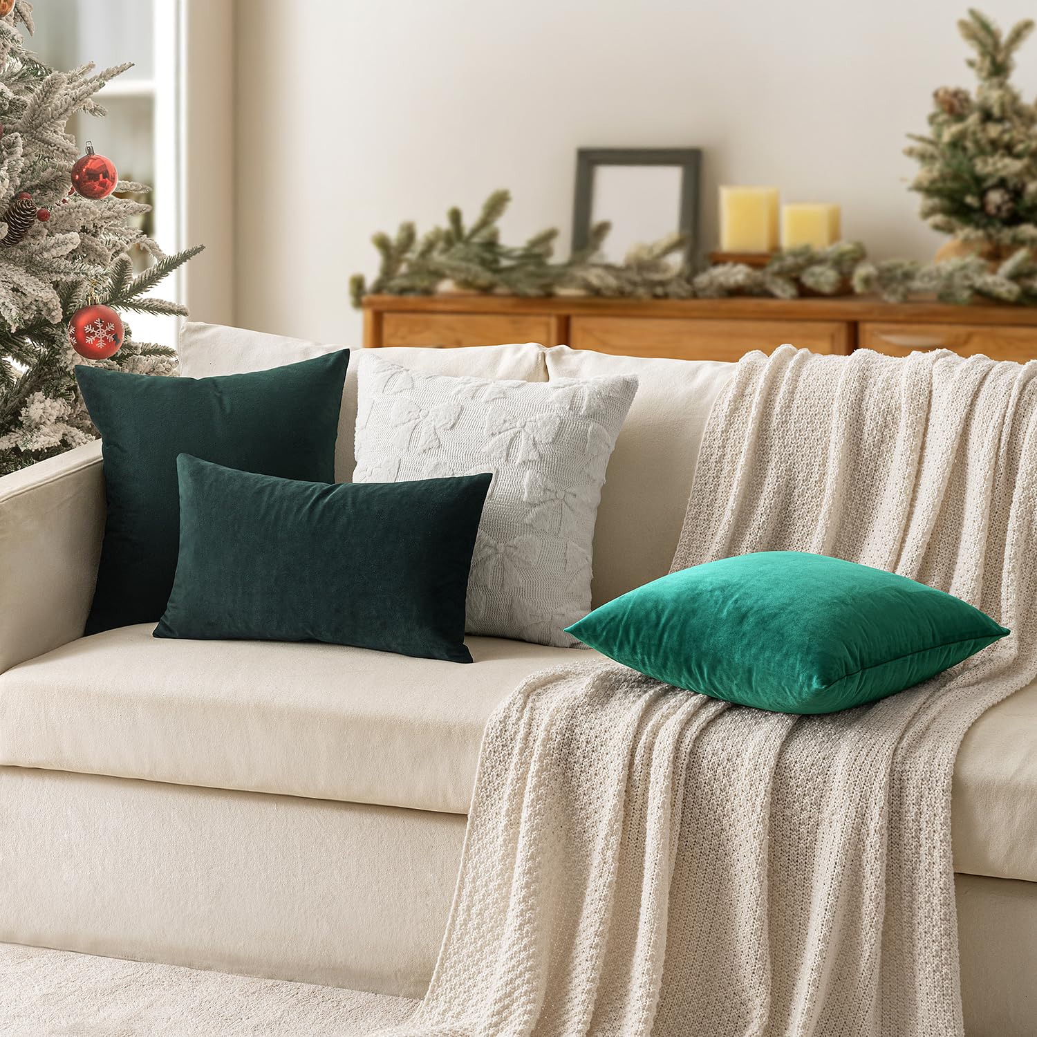MIULEE 2er Set Kissenbezug Kissenhülle Dekorative Dekokissen Sofakissen Quadrat Wurfkissenbezug mit Verstecktem Reißverschluss Sofa Schlafzimmer 16x16 Zoll 40x40 cm Dunkelgrün - 2