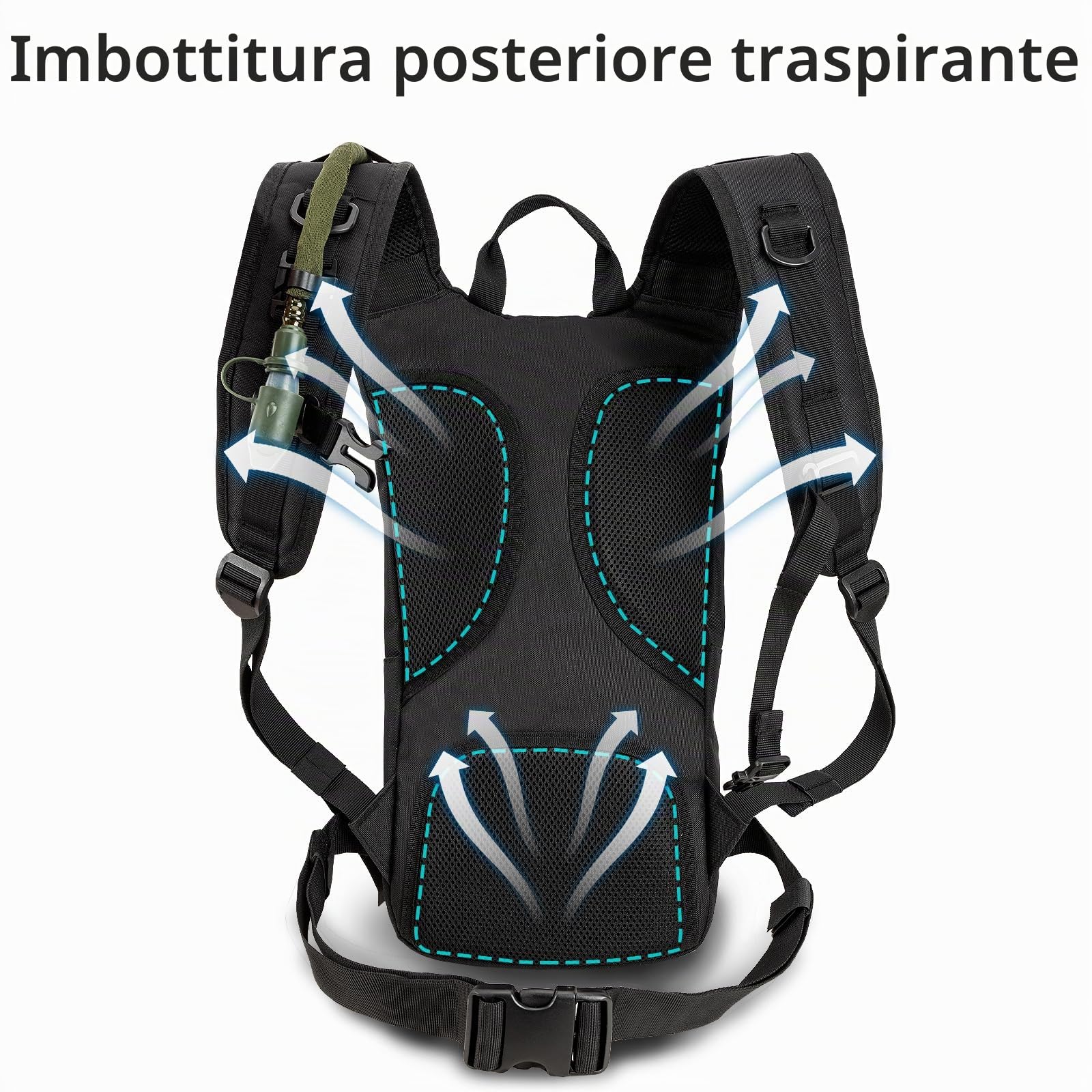 Jueachy Zaino Idratazione con 3L TPU Vescica d'Acqua: Tattico Zaino Moto Sci Bici Trail Running MOLLE Militare Borsa Sportivo Uomo Donna Accessori Sport per Ciclismo Maratona Corsa Trekking