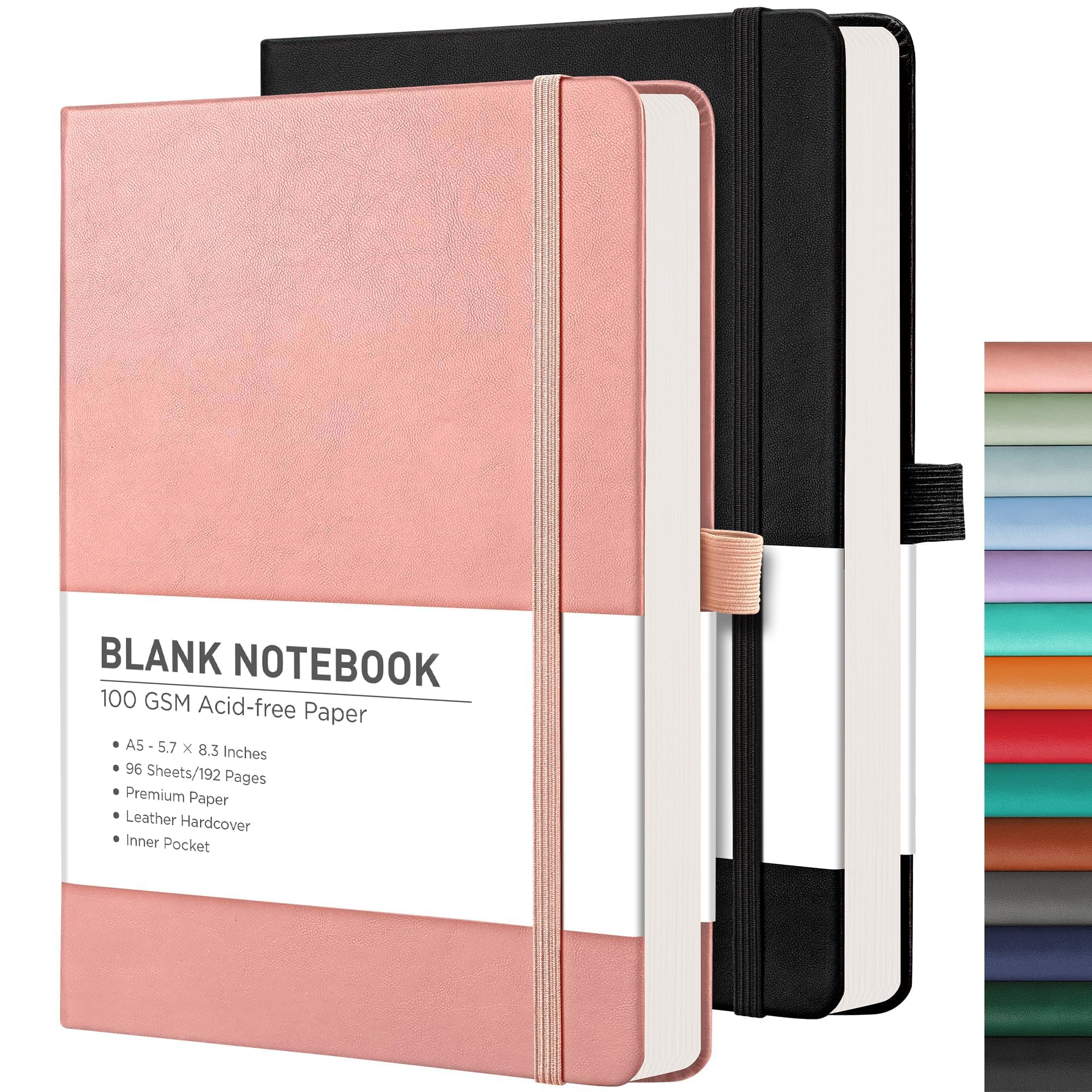 RETTACY Blank Journal Notebook, 192 Pages per Pack, A5 Size (5.7'' x 8.3'')
