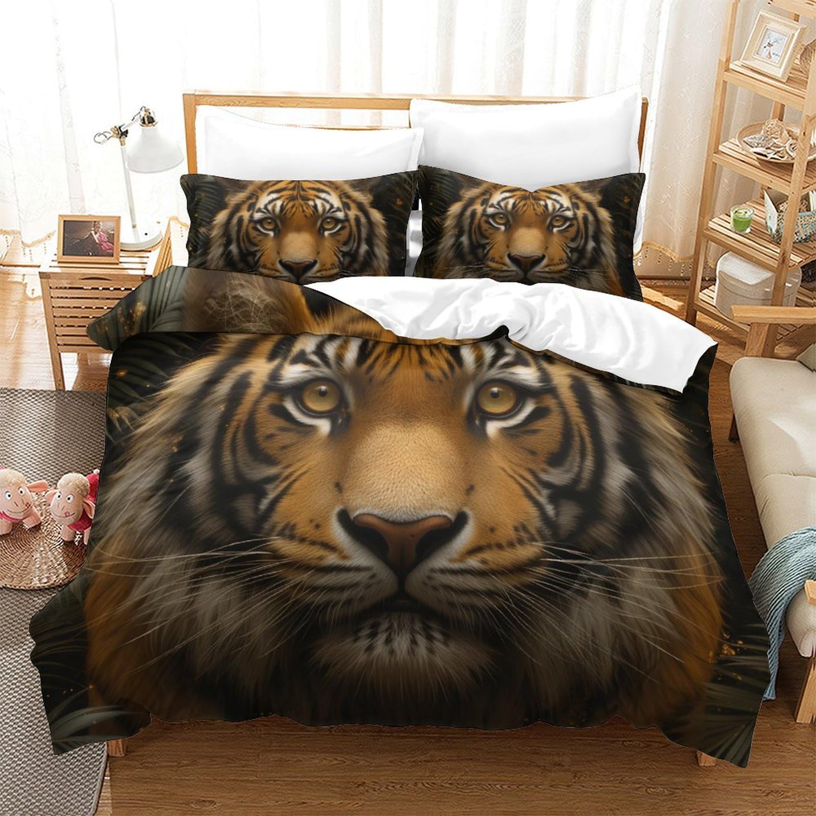 Housse de couette tigre 260x220cm pour transformer l'ambiance d'une chambre adulte