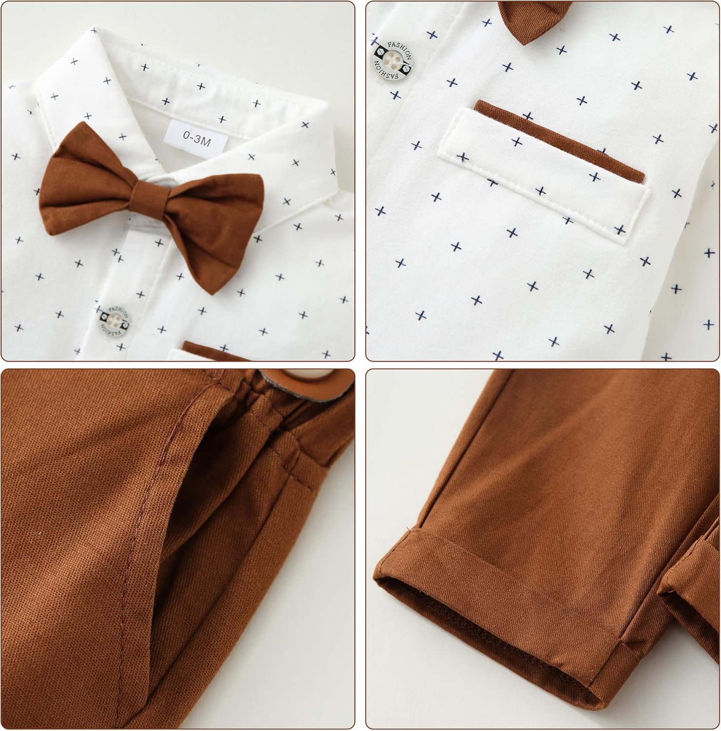 ZOEREA Baby Boy Suit 0-24M Gentleman Outfit Clothes Set Infant Long Sleeve Dress Shirt+Suspender Pants+Bowtie+Beret Hat - Image 4