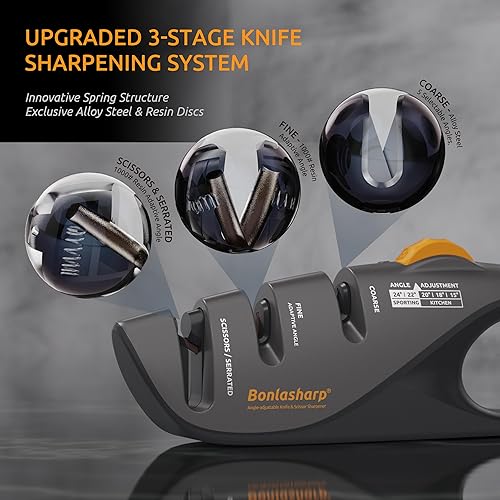 Miniatura 3 de Afilador de cuchillos ajustable de 5 ángulos para cocina, tijeras y cuchillos de bolsillo, afilado de precisión de 15 a 24, ranuras gruesas y finas,