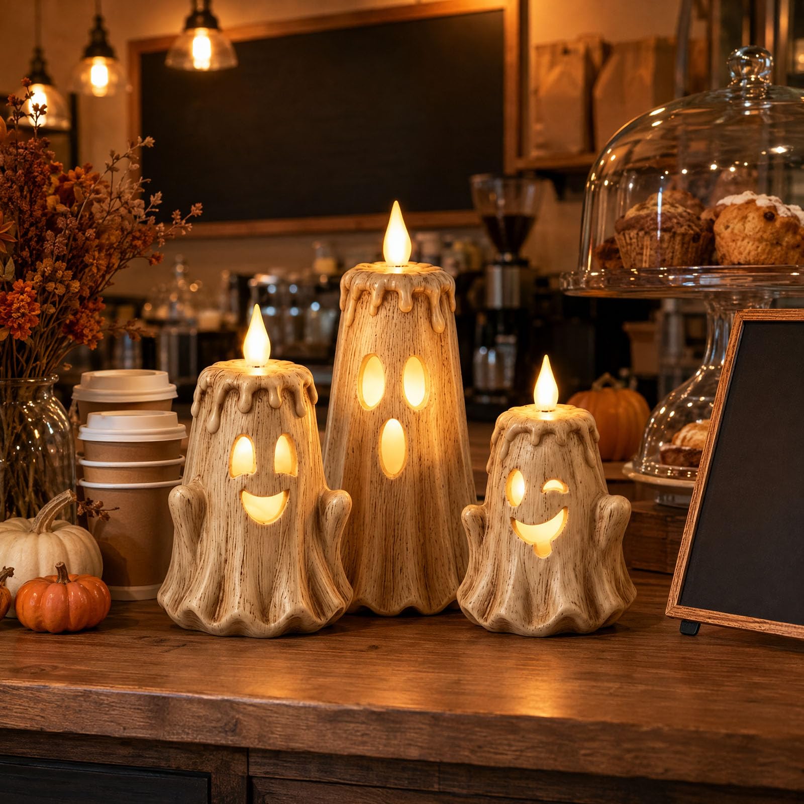 Ghost Resin Candle Halloween LED Glow Decor (Style B)