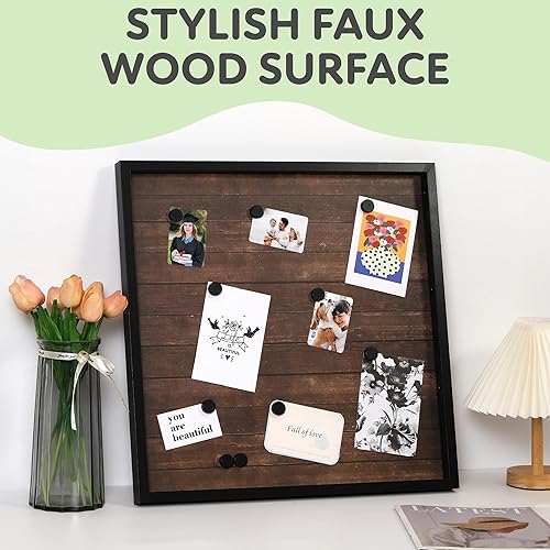 Miniatura 6 de Houseables Marco magnético para collage de fotos, 20 x 20 pulgadas, madera rústica oscura, tablero de fotos colgante, con clips, 10 imanes, para