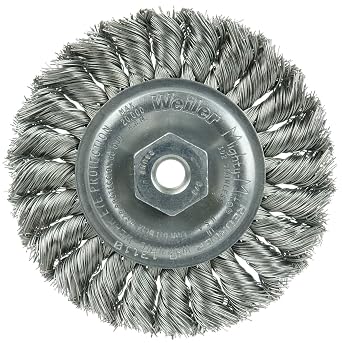 Weiler 13110 Standard Twist Knot Wire Wheel 4", .014" Stainless Steel Fill, 3/8"-24 UNF Nut, Made in The USA Pack of 5