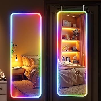Hasipu 43"x15.7" LED RGB Door Mirror Full Length, Full Body Full Length Over The Door Mirror with Lights, Door Hanging & Wall Mounted Mirror for Bedroom, Living Room, Cloakroom
