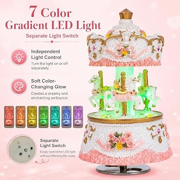Javik Carousel Music Box with Colorful Led Lights Luxury Musical Carousel Horse Figurines for Birthday Valentines