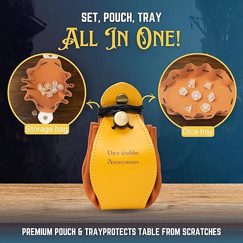 Miniatura 5 de Dice Goblin Anonymous DND - Juego de 7 dados poliédricos de resina de borde afilado para Calabozos y Dragones con bolsa de dados  bandeja y