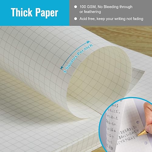 Miniatura 9 de Papel de repuesto A6, 160 páginas de hojas sueltas, papel grueso de puntos con 5 separadores de carpetas de colores, 160 pestañas adhesivas para