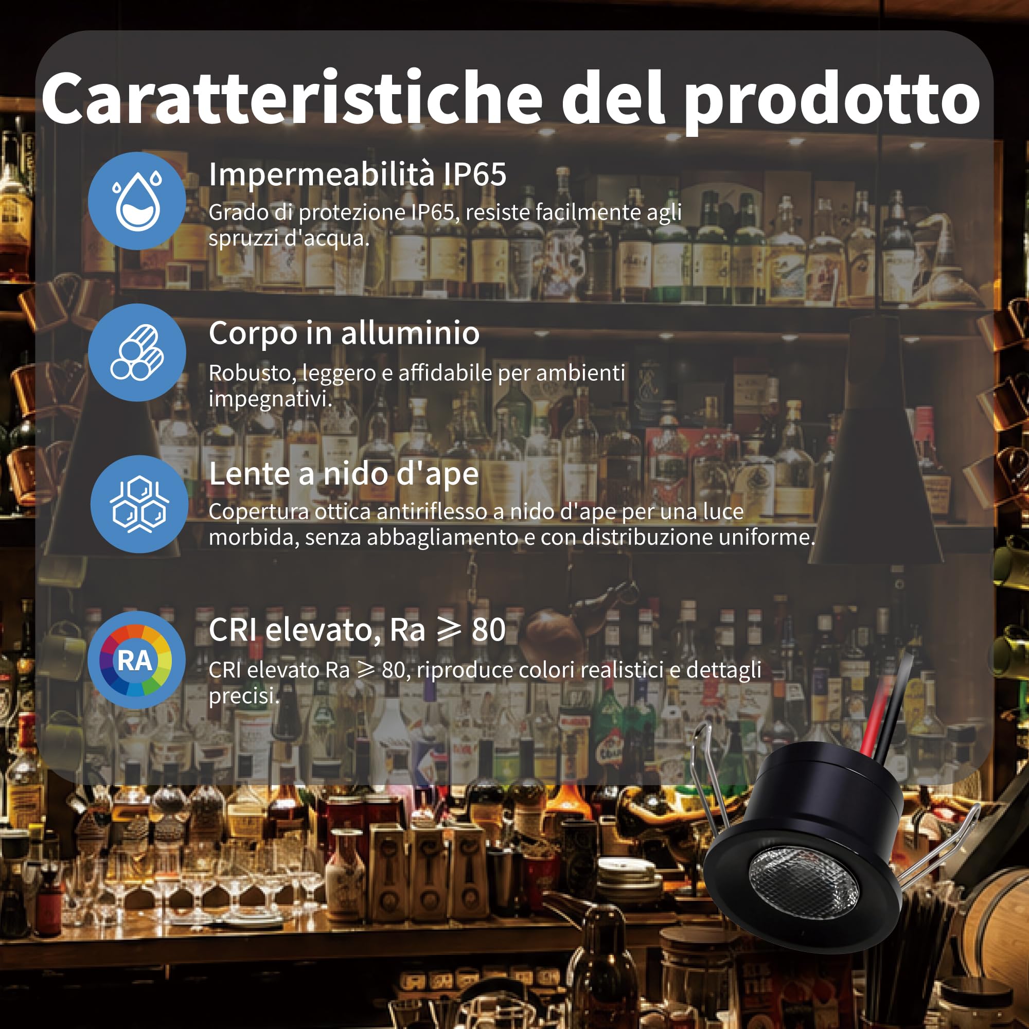 Mini Faretto LED 2W 6pz DC 12V, IP65 Impermeabile Piccolo Faretto da Incasso Soffitto, 25mm Illuminazione Fai-da-Te per Mobili Quadri Pareti Cucina Scale Vetrine Corridoi (Nero Caldo)