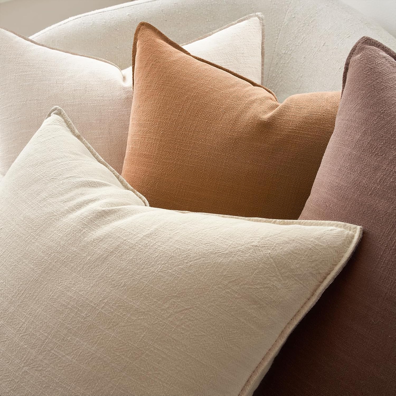 Brown Pillow Covers Pack of 4 Decorative Solid Fall Linen Throw Pillow Covers Soft Accent Boho Farmhouse Couch Pillowcases Modern Home Decor for Living Room Bed Sofa 18x18 Inch - Image 4