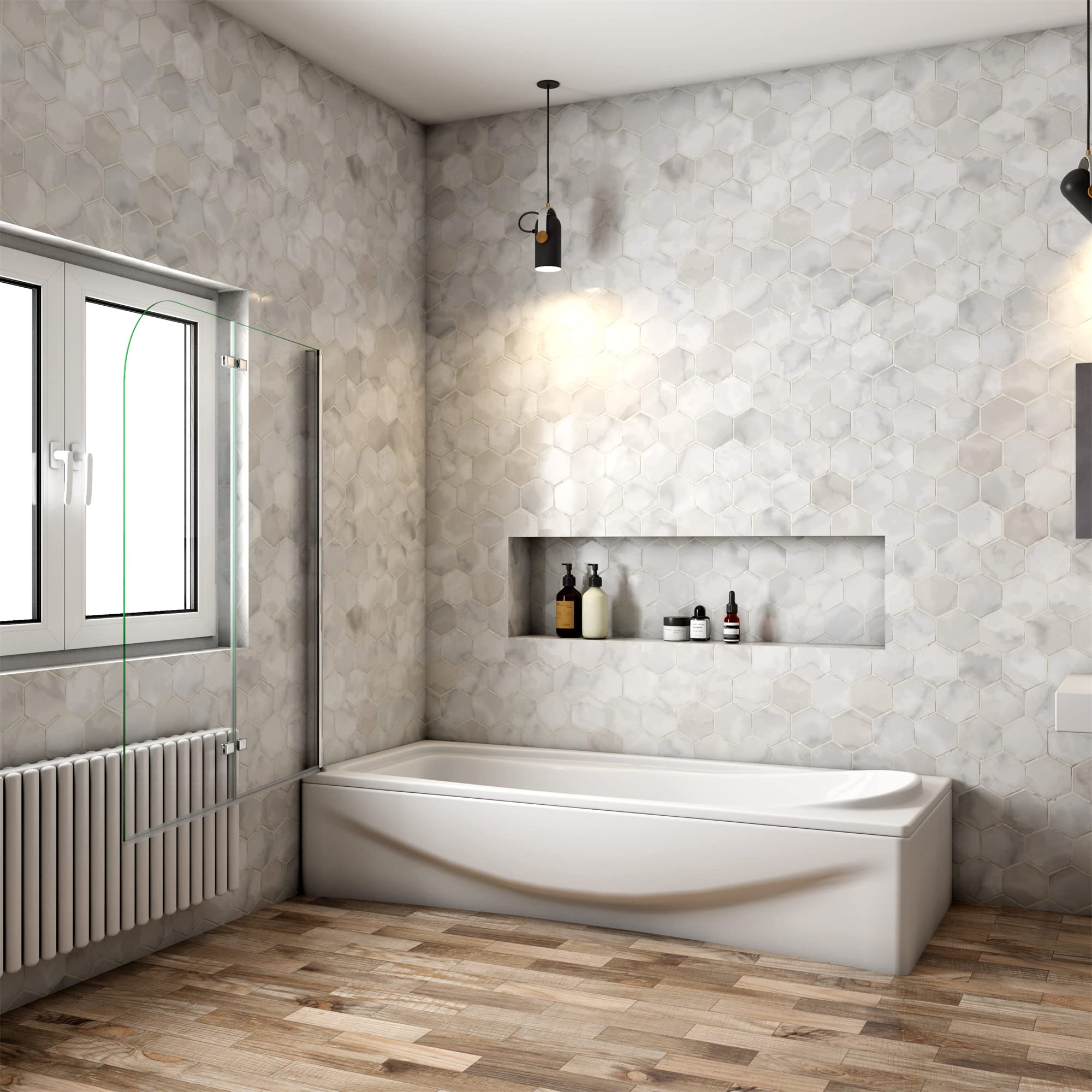 Mampara Ducha para Bañera - Abatible 2 Hojas - Cristal Templado 6mm - Plegable - (980-1000) X1400mm