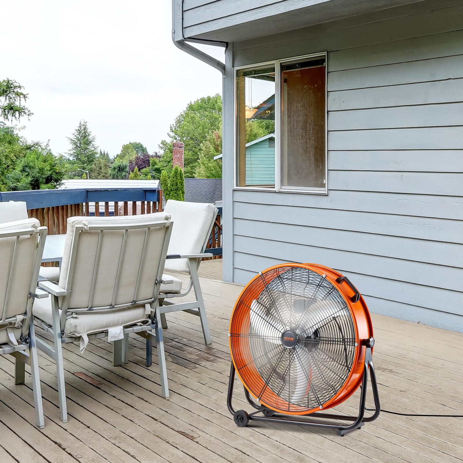 VEVOR Ventilatore a Tamburo, Ventilatore per Officina Industriale ad Alta Velocità 609 mm, 3 Velocità 8700 CFM con Inclinazione Regolabile 360°, Ventilatore Industriale per Magazzino Officina Fabbrica