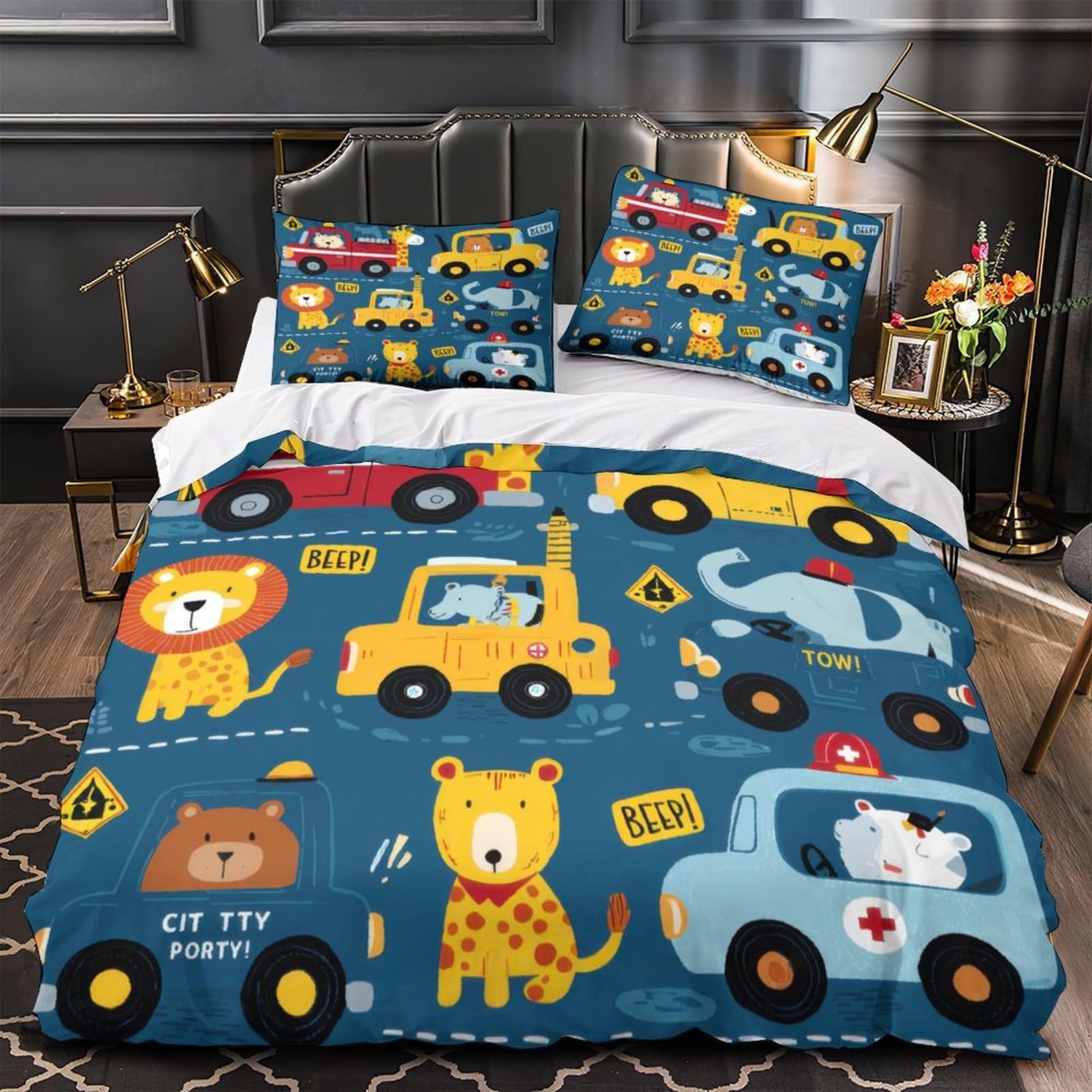 Housse de couette hypoallergénique animaux pour lit simple parure de lit microfibre respirante 3D