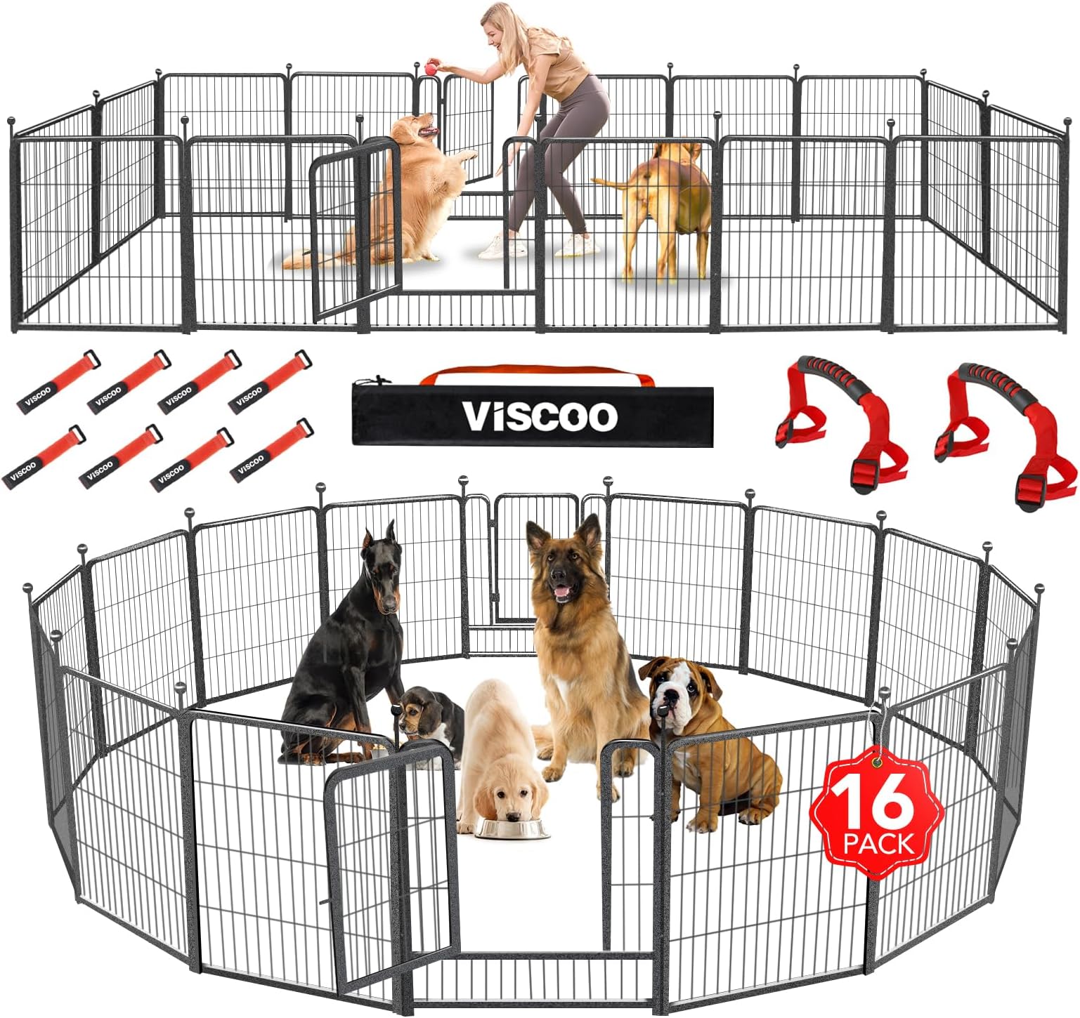 VISCOO Dog Playpen Outdoor, 16 Panels 32" H Dog Pen Indoor, Metal Dog Fence Outdoor, Pet Fence for Large/Medium/Small Dogs, Indoor Puppy PlayPen, Dog Fence Exercise Pen for RV,Camping,Yard