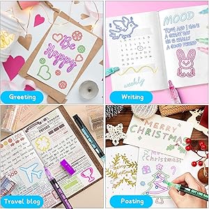 Double Line Outline Markers, 48Colors Super Squiggles Shimmer Outline Marker Pen Set, Self Outline Metallic Markers Glitter Writing Drawing Pens for Birthday Greeting Card, Doodling, DIY Art Crafts