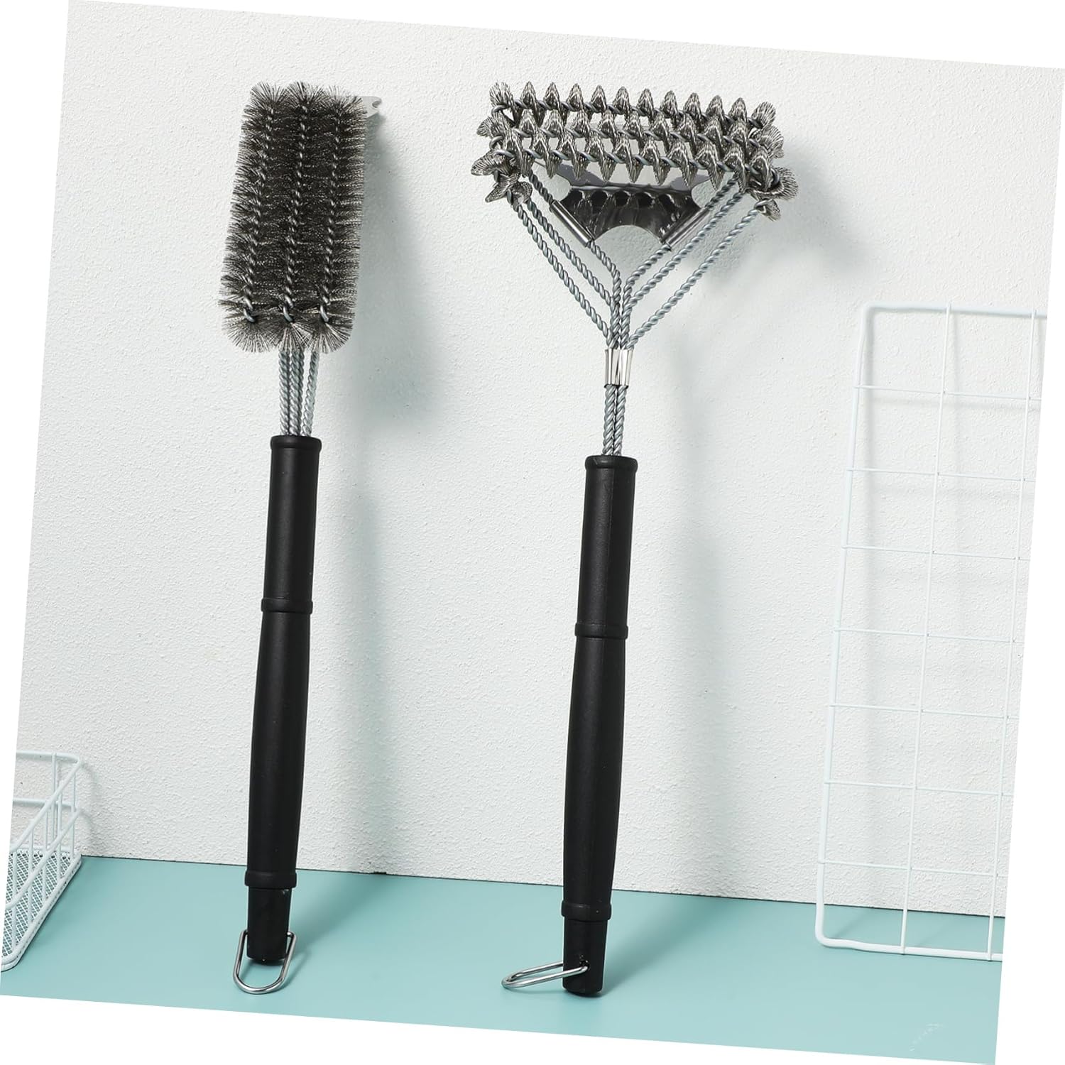 Barbecue Brush Grill Cleaner 2 Piece Set Stainless Steel Bristles for Deep Cleaning on Surfaces