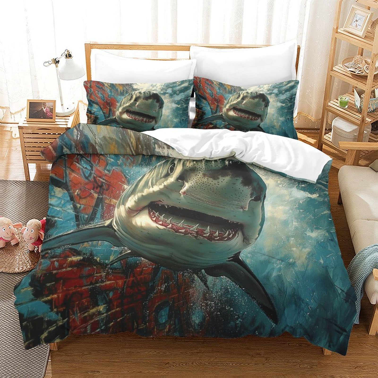 Parure de lit grand requin blanc microfibre douce pour lit King infroissable