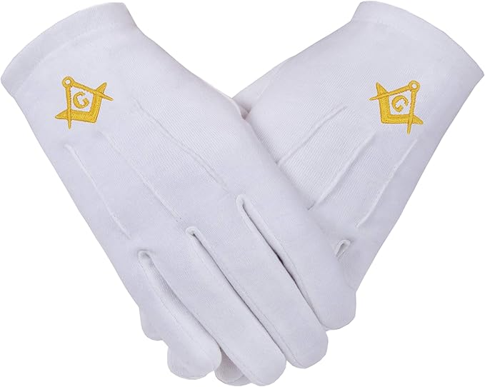 Freemasons Masonic White Cotton Gloves with SC&G PCI in Gold Size XL at