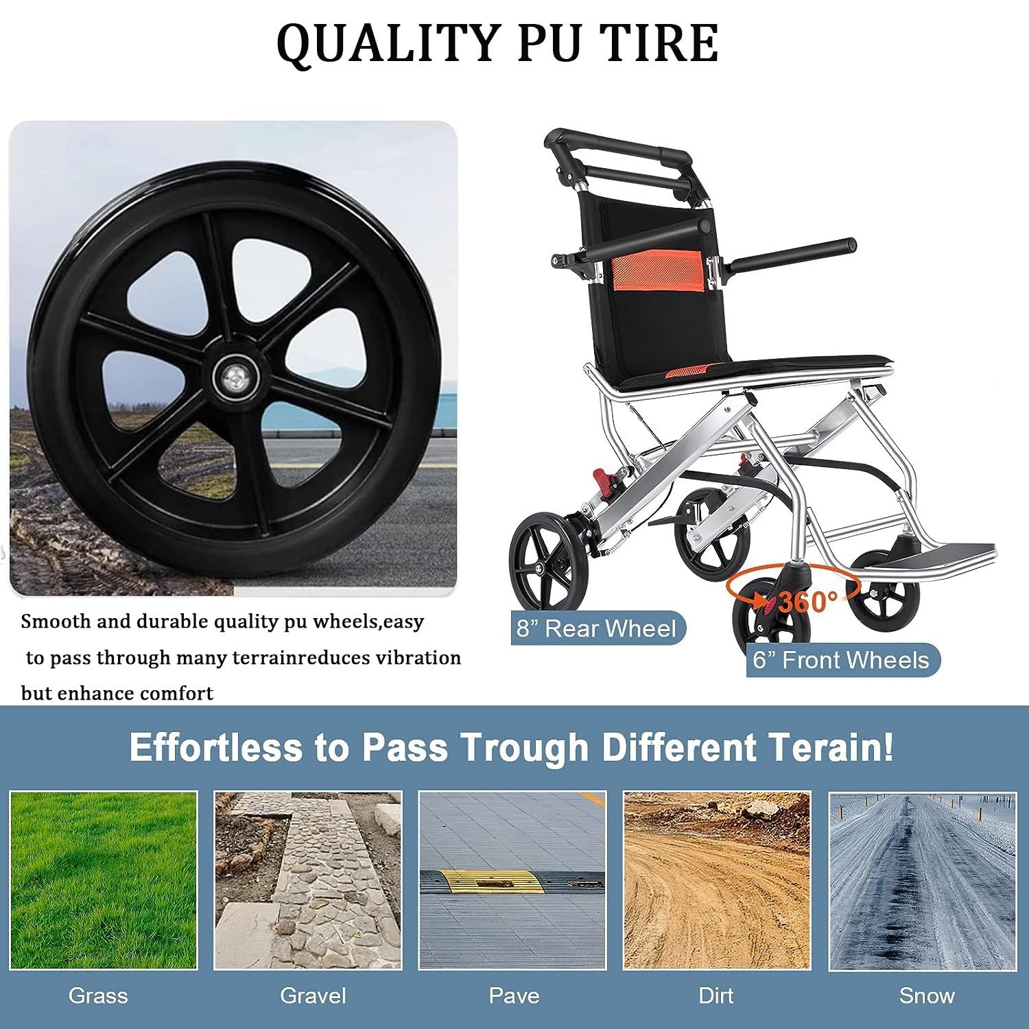 Silla de ruedas plegable ultraligera de transporte, peso de 8 kg, soporta 100 kg, marco de aluminio para viajes y movilidad