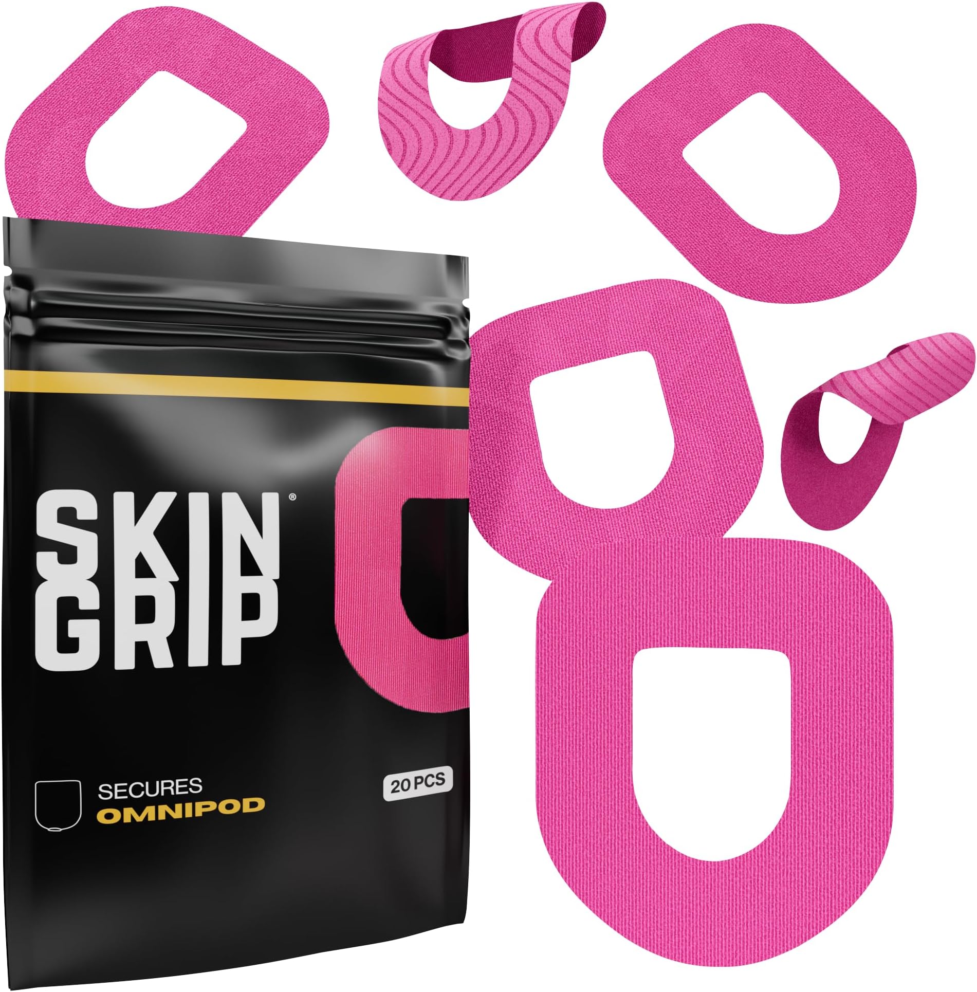 Skin Grip Insulet Omnipod 5 Adhesive Patches Waterproof & Sweatproof (Also Fits Omni pod Dash), Pre-Cut Medical Tape, Ultimate Insulin Pump Protection, Diabetic Sensor Covers, 20-Pack, Pink