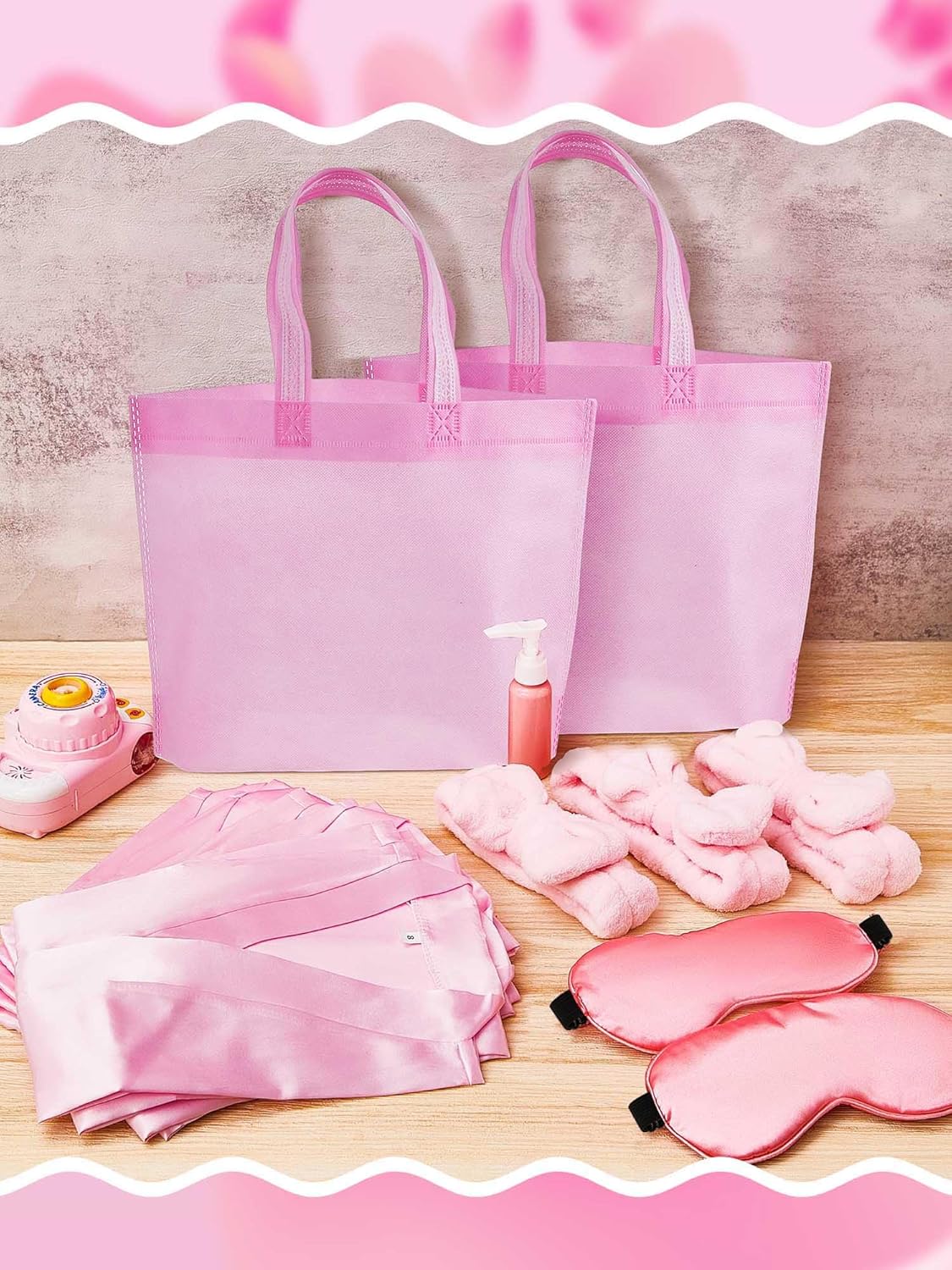 Sintuff 24 Pcs Sleepover Party Supplies for Girls 6 Spa Robes for Girls Slumber Party 6 Tote Bags 6 Headbands 6 Spa Masks - Image 6