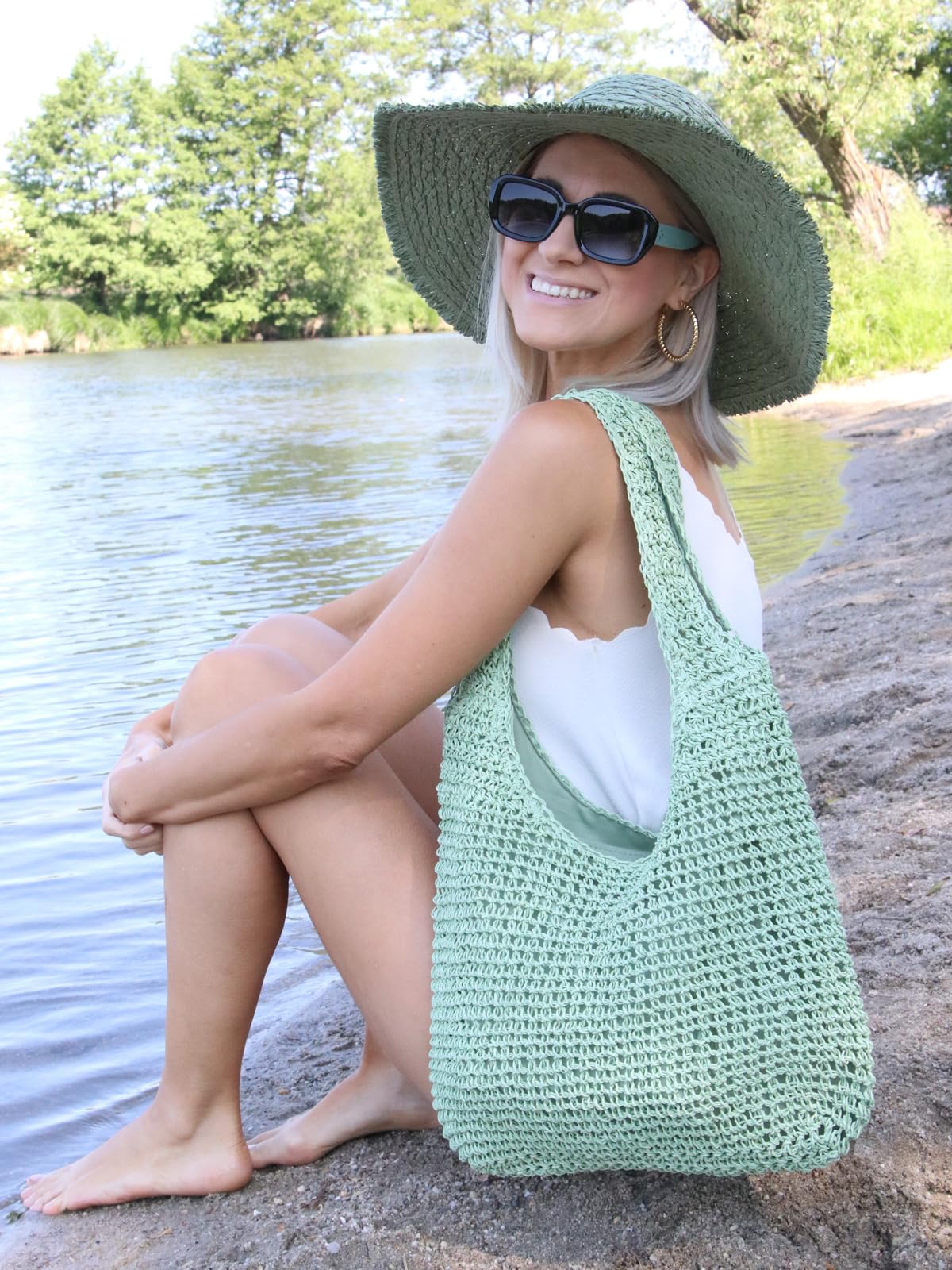 styleBREAKER Damen Beuteltasche Papierstroh Flecht