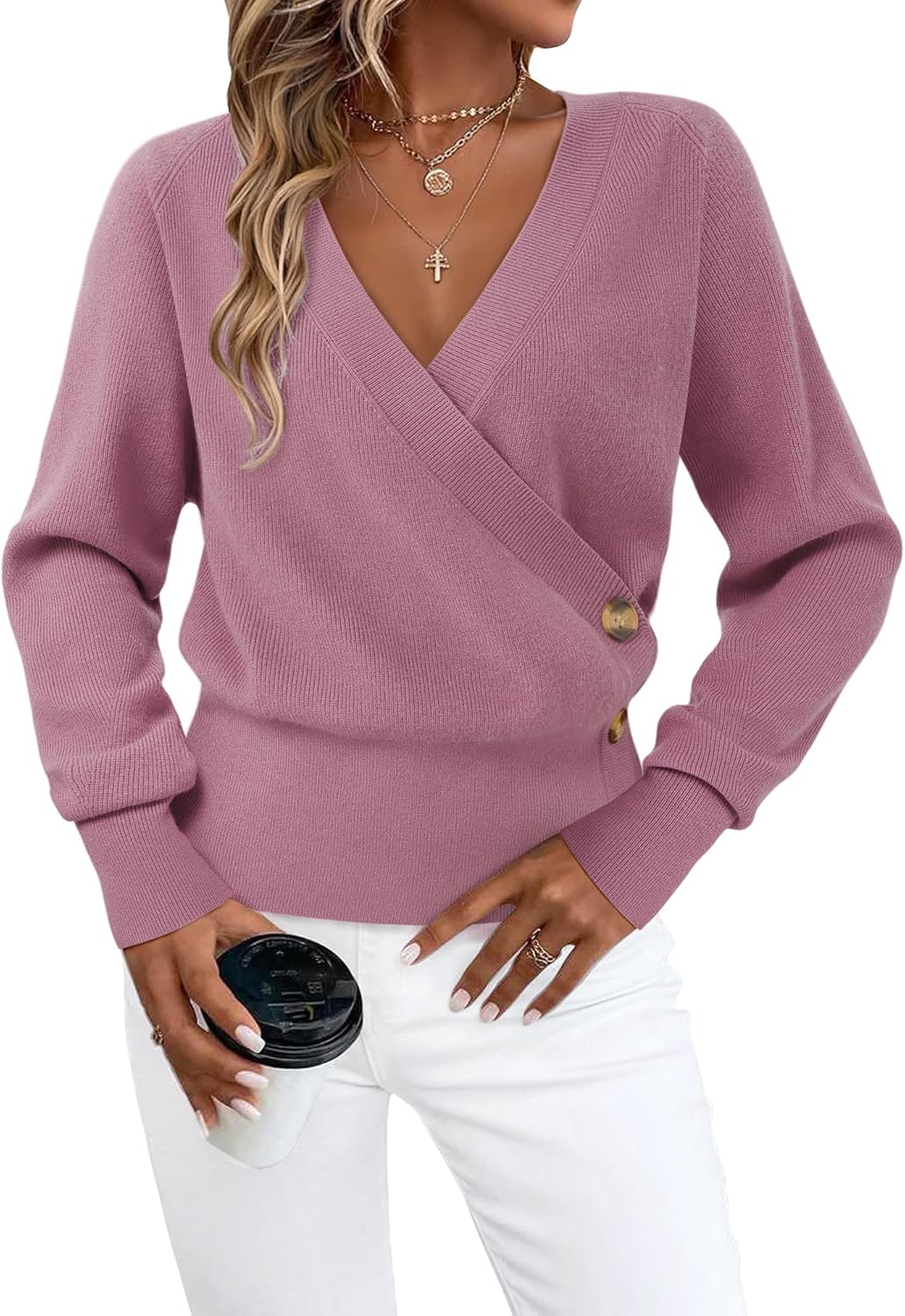 Timeson Womens Sweaters 2026 Long Sleeve V Neck Business Casual Pullover Knit Tops - Image 5
