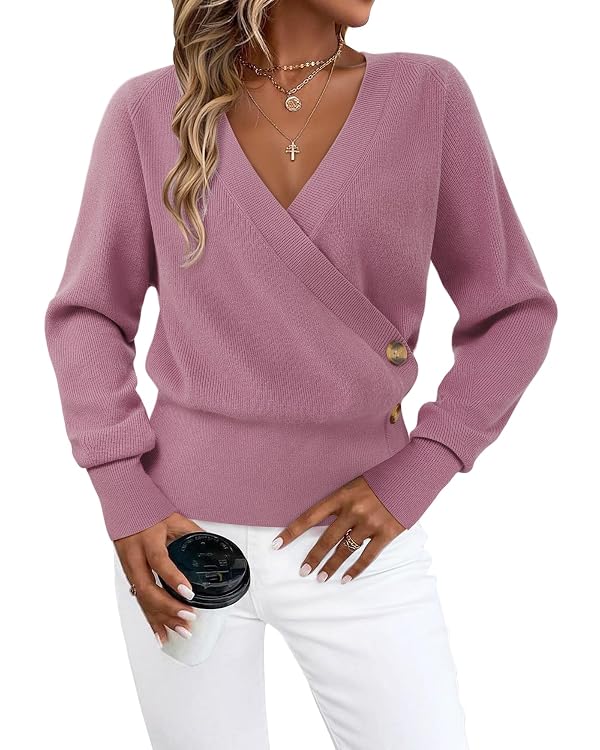 Timeson Womens Fall Sweaters: Lightweight V Neck — Pullover Sweater for Women Trendy Long Sleeve Off Shoulder Knit Tops V Neck Work Office Winter Business Casual Outfits Cute Christmas Holiday Clothes by Timeson - Used condition - Image 5